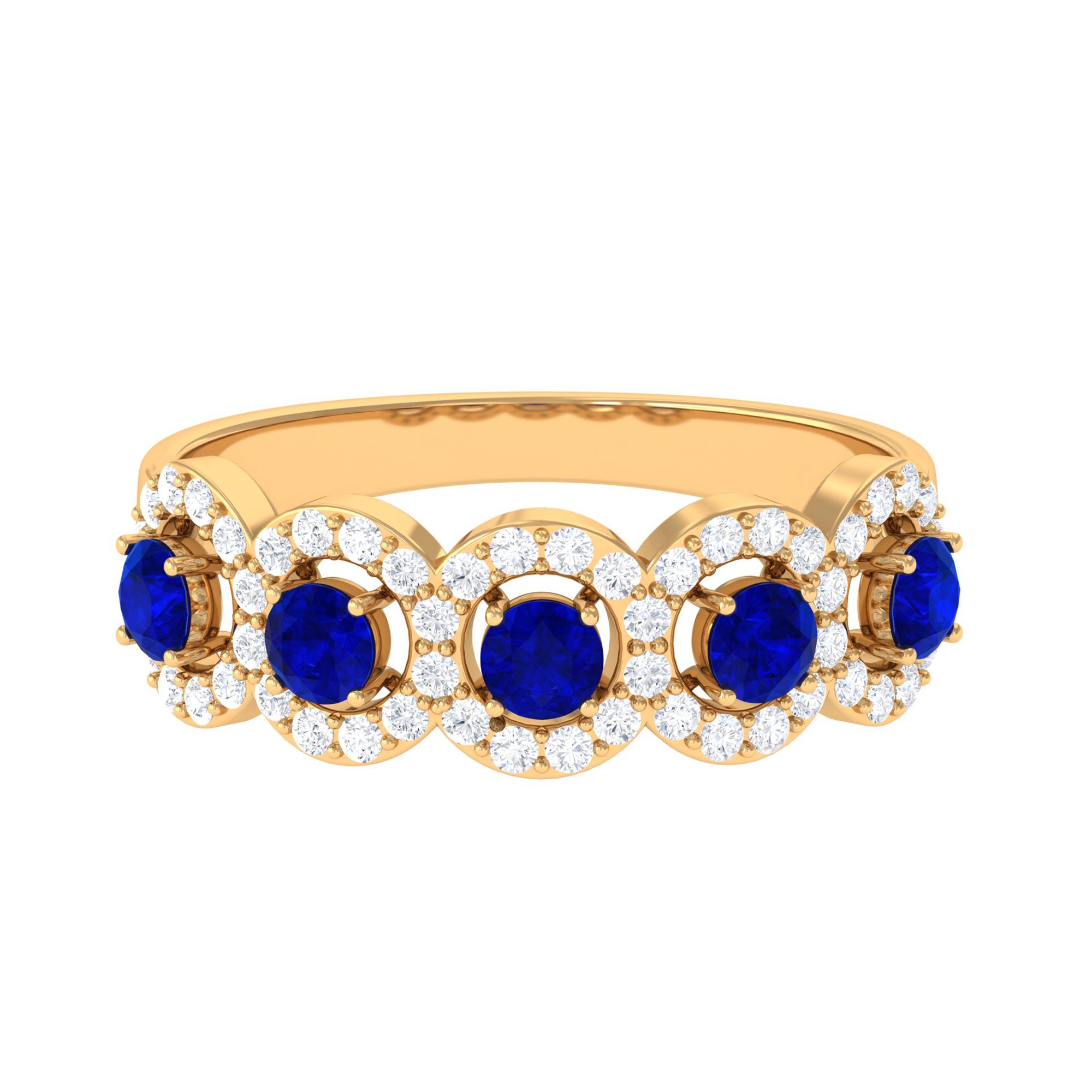 Vibrant Grown Labs-Lab Grown Blue Sapphire Wedding Band With Lab Grown Diamond