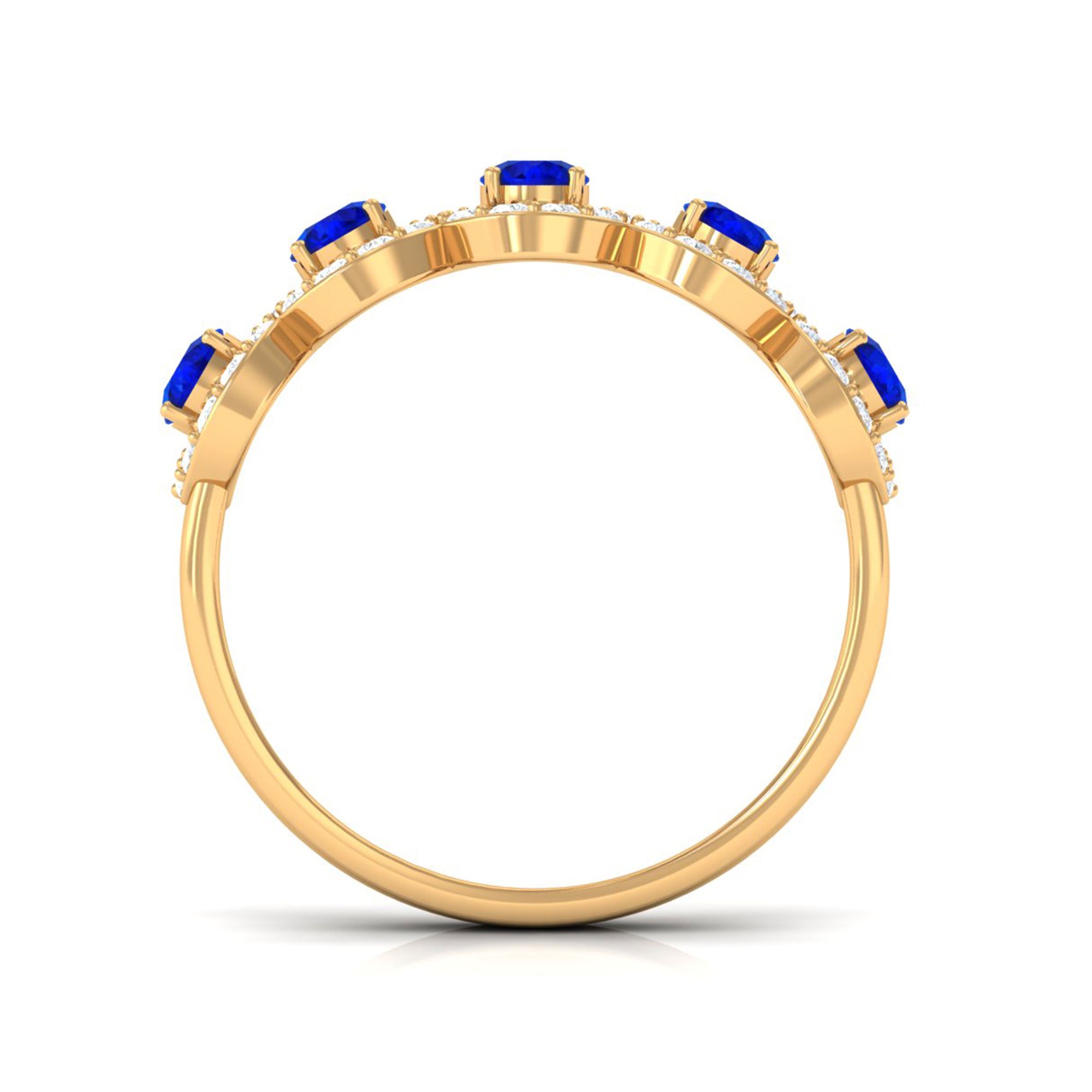 Vibrant Grown Labs-Lab Grown Blue Sapphire Wedding Band With Lab Grown Diamond