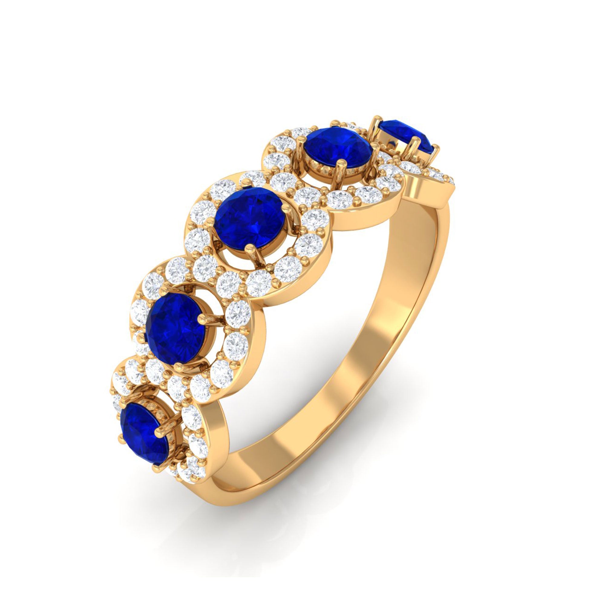 Vibrant Grown Labs-Lab Grown Blue Sapphire Wedding Band With Lab Grown Diamond