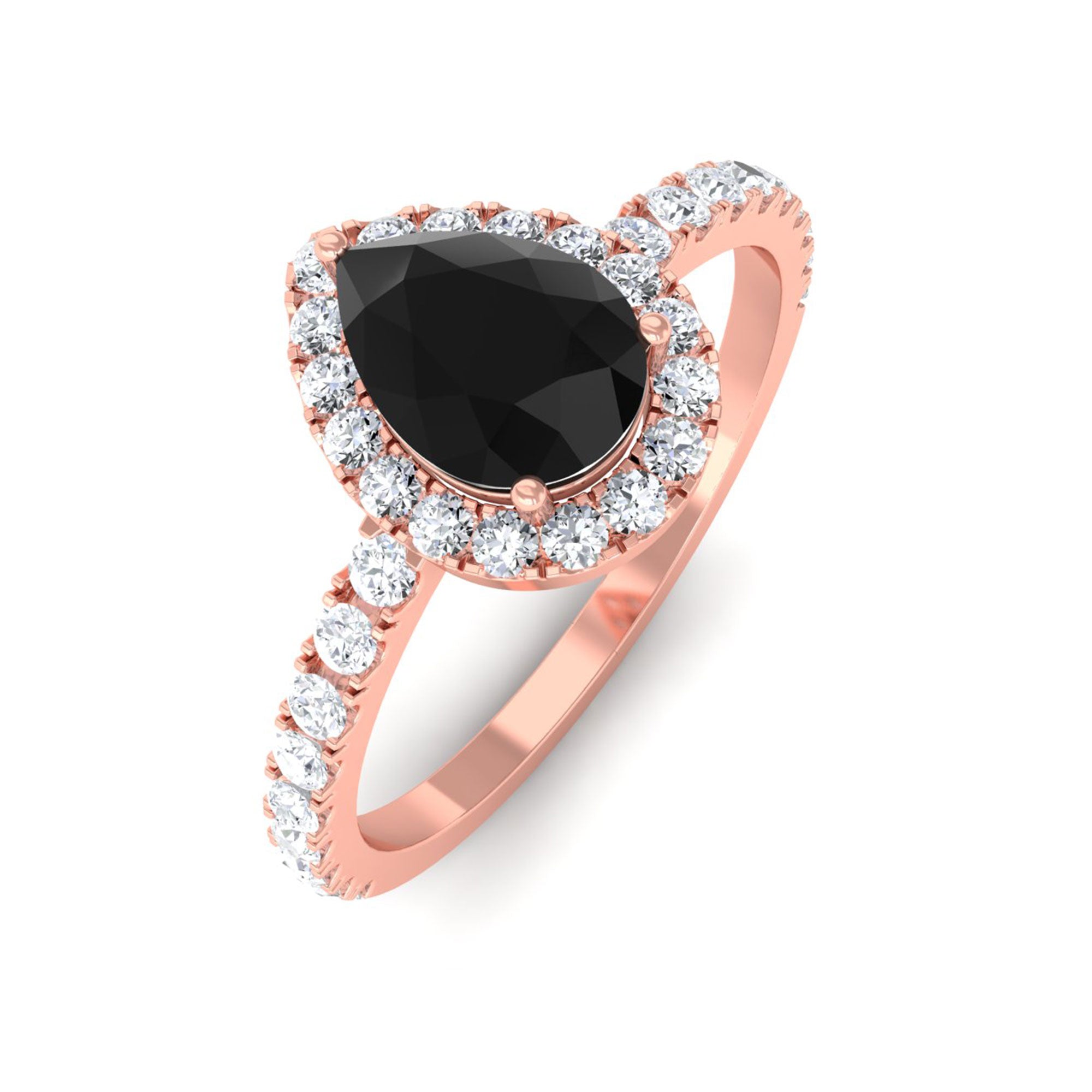 Vibrant Grown Labs-Pear Shape Lab Created Black Diamond Ring with Halo