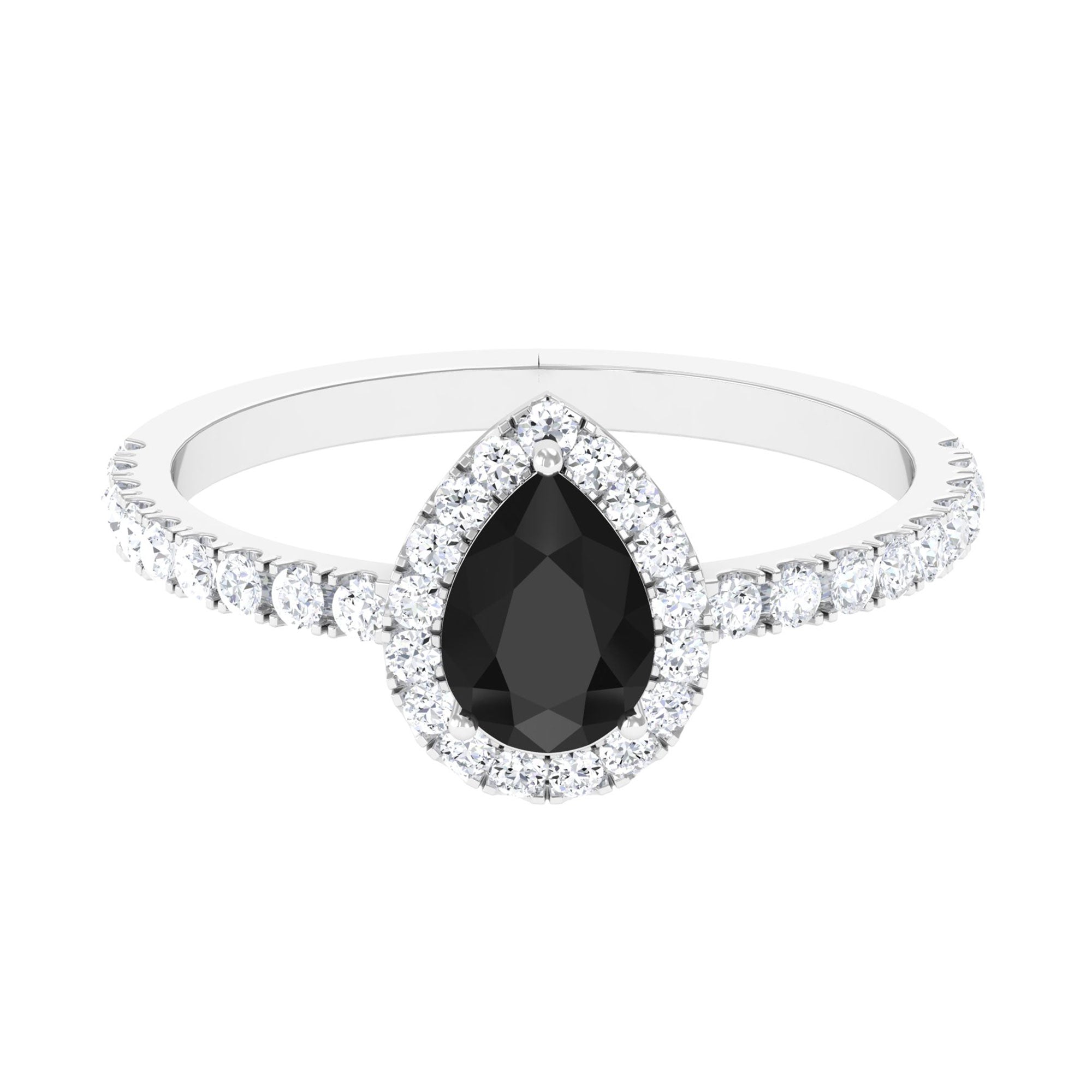 Vibrant Grown Labs-Pear Shape Lab Created Black Diamond Ring with Halo