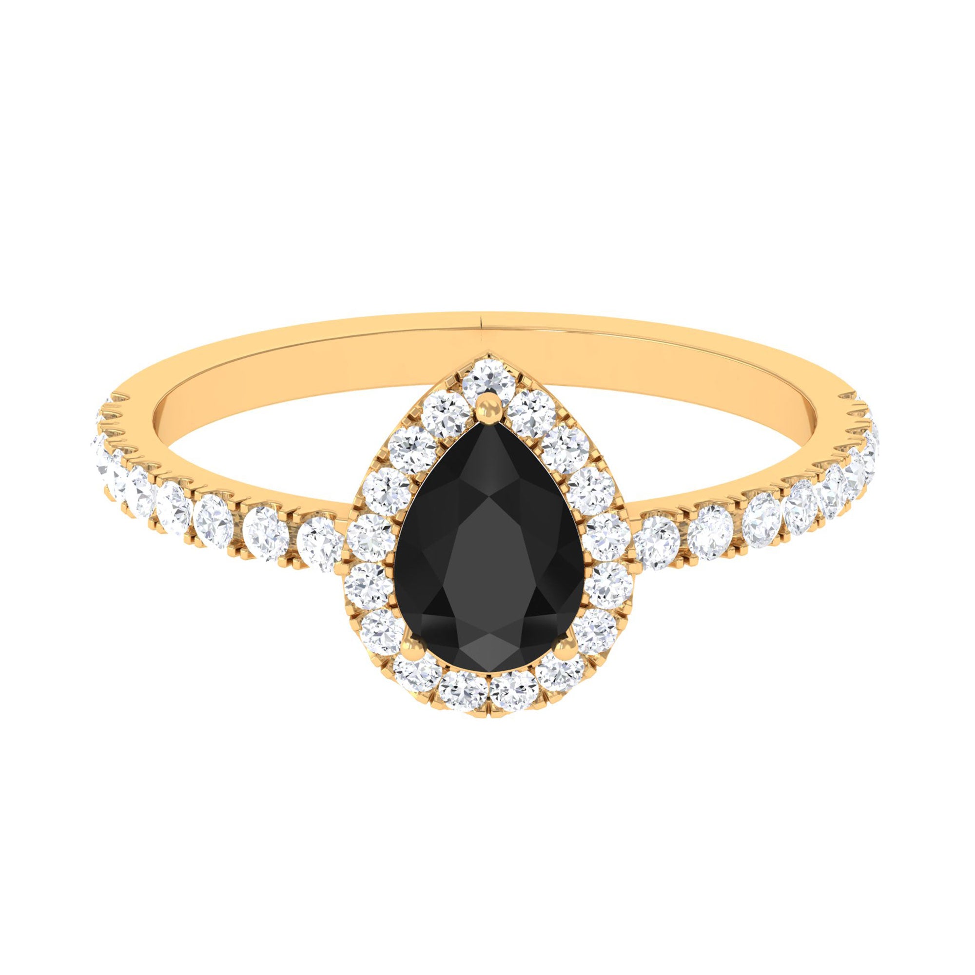 Vibrant Grown Labs-Pear Shape Lab Created Black Diamond Ring with Halo