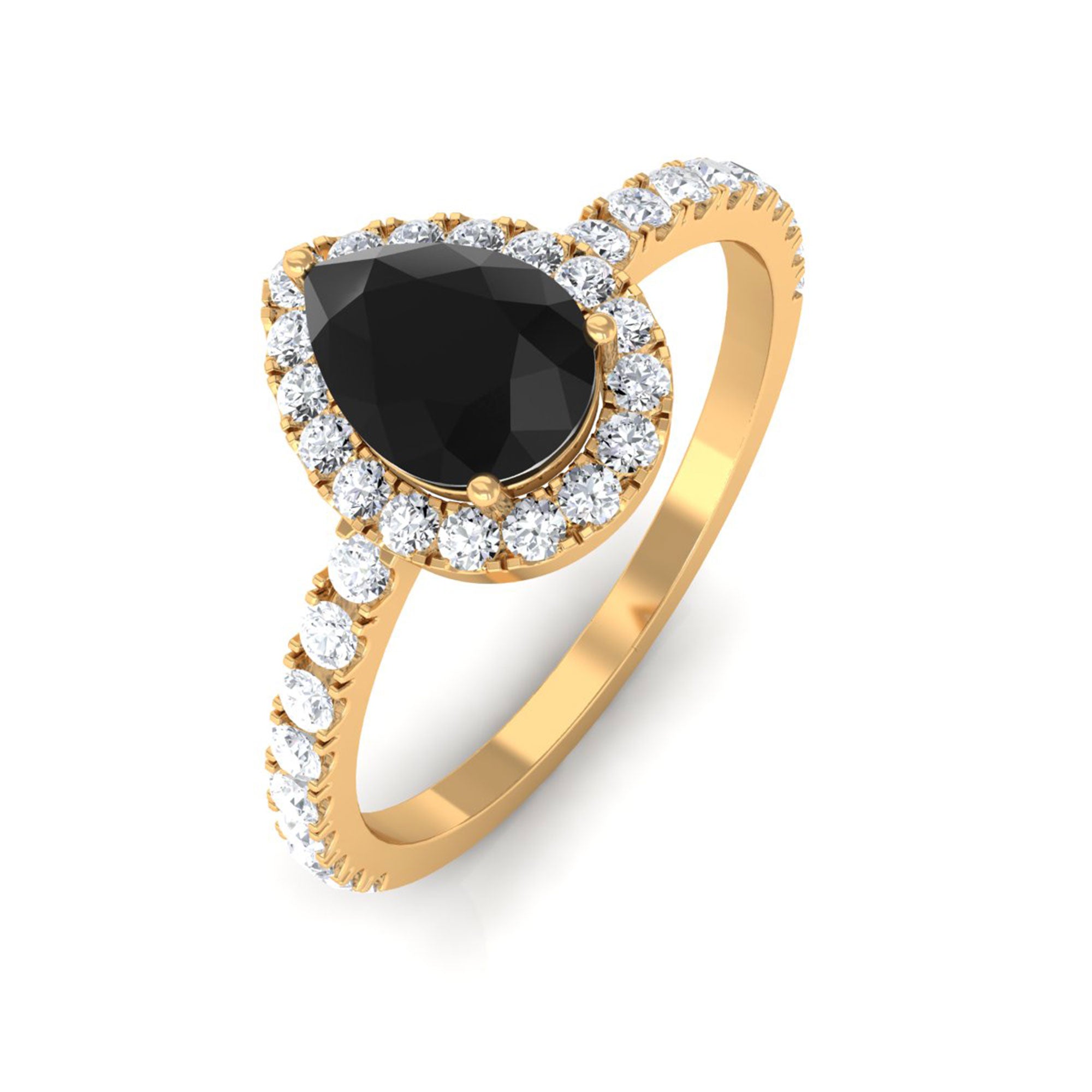 Vibrant Grown Labs-Pear Shape Lab Created Black Diamond Ring with Halo