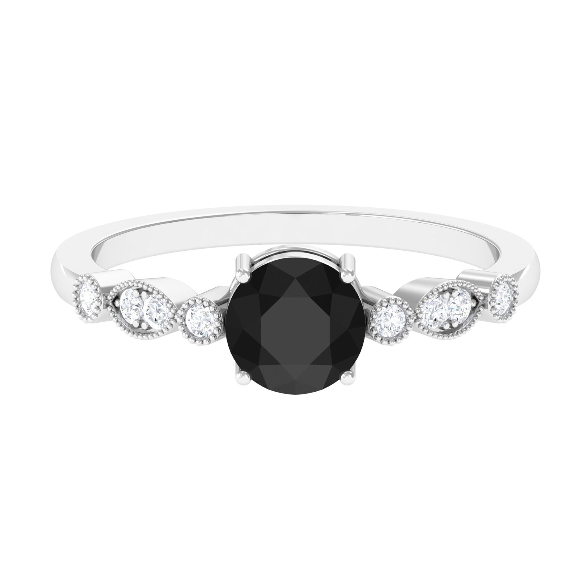 Vibrant Grown Labs-Classic Round Lab Grown Black Diamond Solitaire Ring