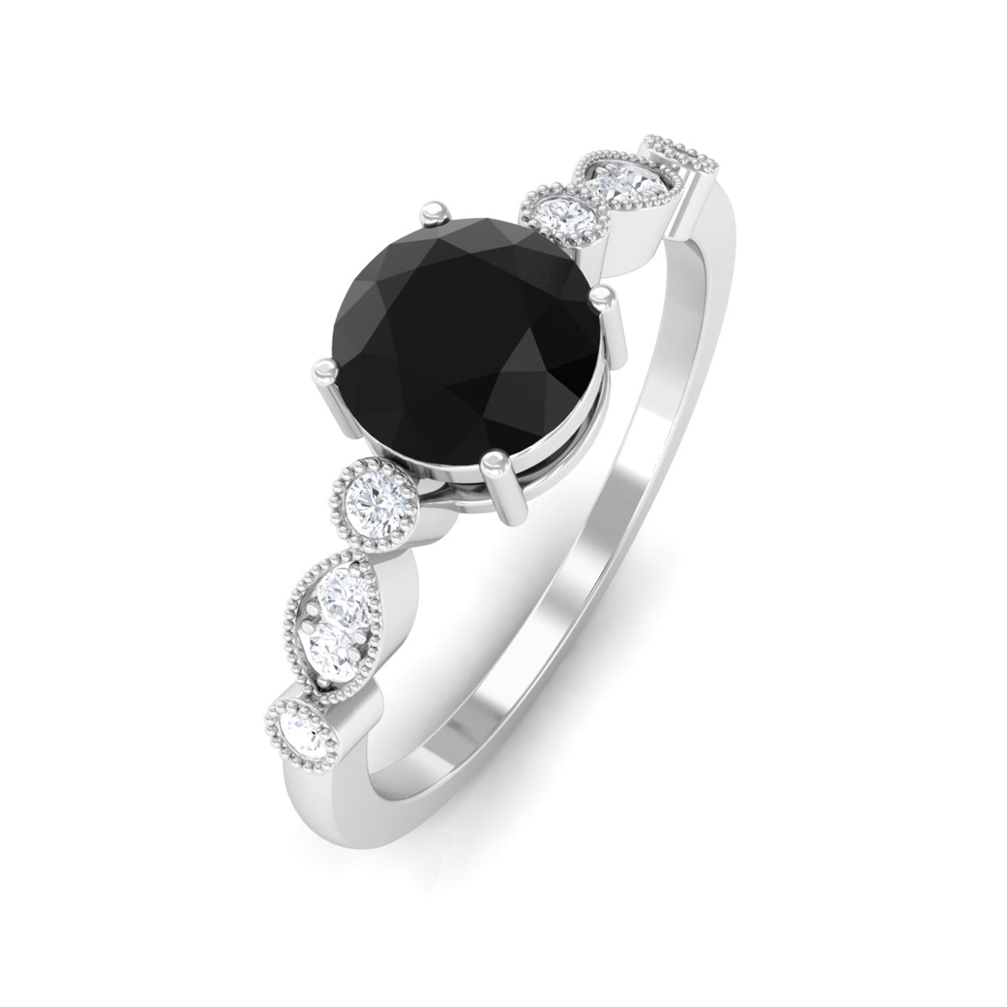 Vibrant Grown Labs-Classic Round Lab Grown Black Diamond Solitaire Ring