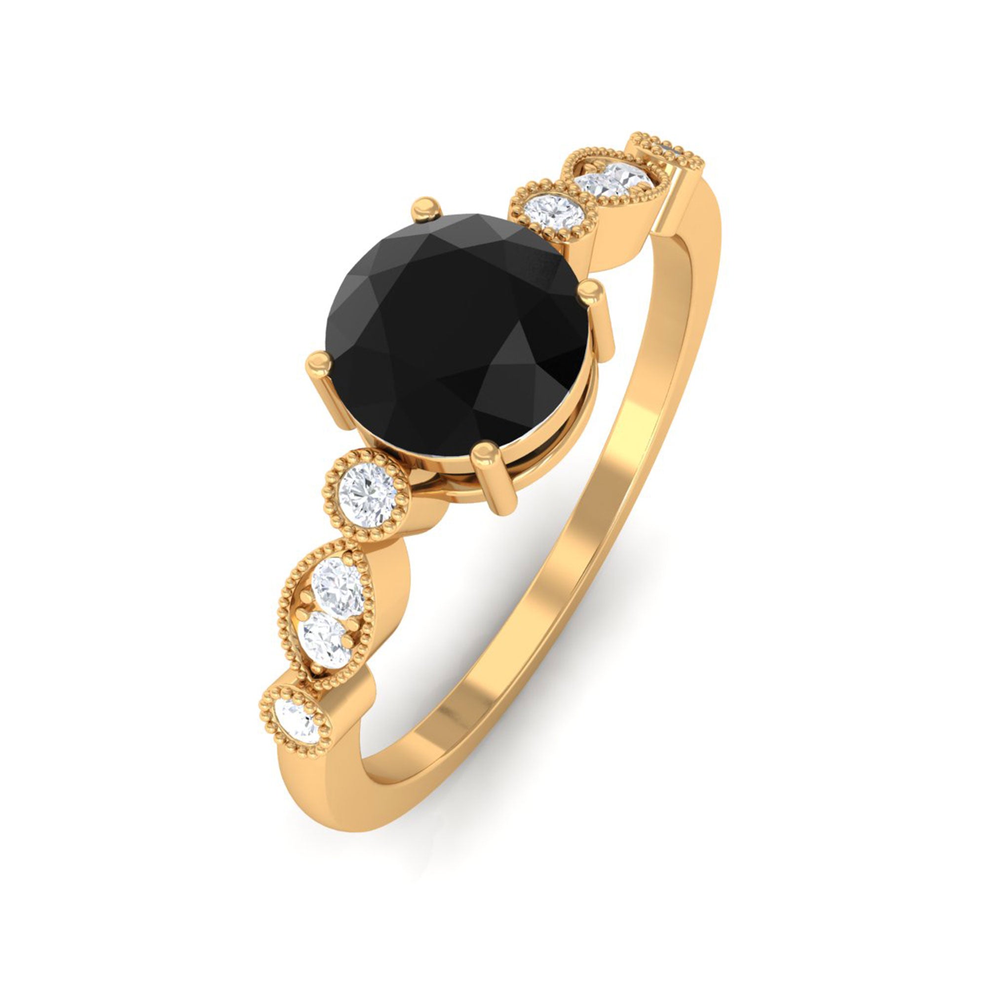 Vibrant Grown Labs-Classic Round Lab Grown Black Diamond Solitaire Ring