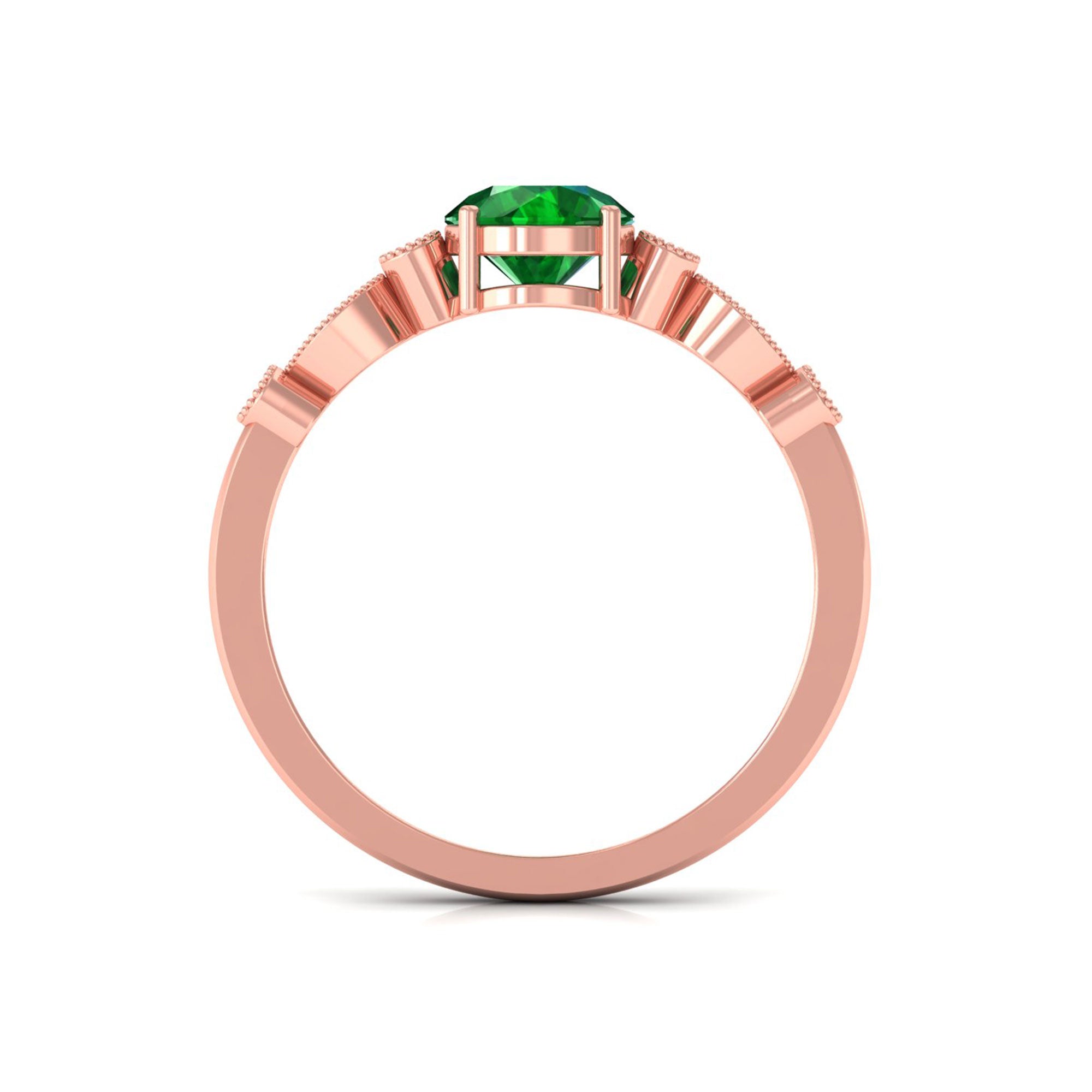 Vibrant Grown Labs-Lab Grown Emerald Classic Halo Ring with Beaded Details