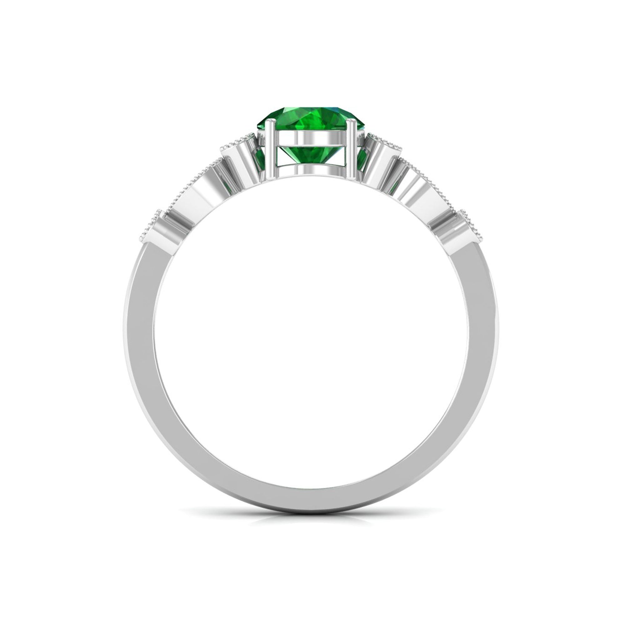 Vibrant Grown Labs-Lab Grown Emerald Classic Halo Ring with Beaded Details