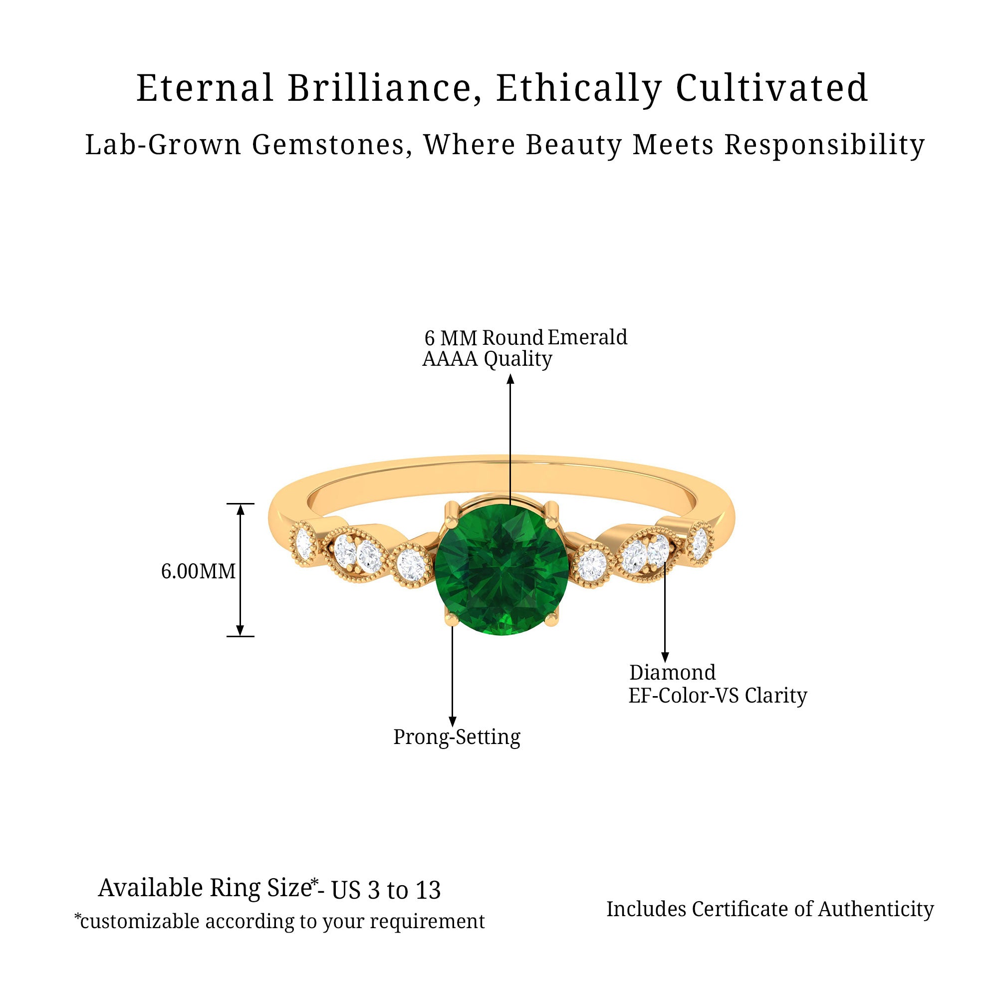 Vibrant Grown Labs-Lab Grown Emerald Classic Halo Ring with Beaded Details