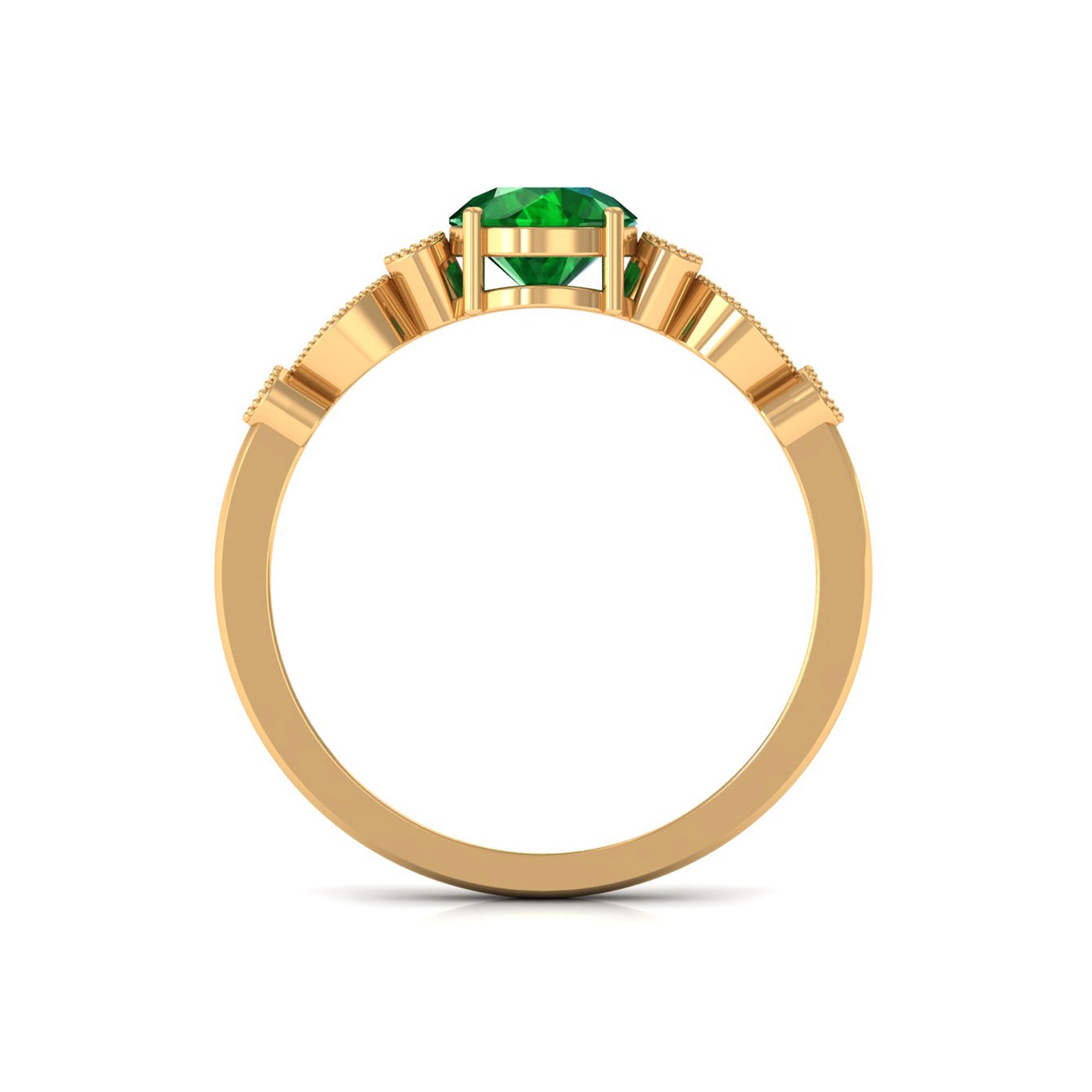 Vibrant Grown Labs-Lab Grown Emerald Classic Halo Ring with Beaded Details