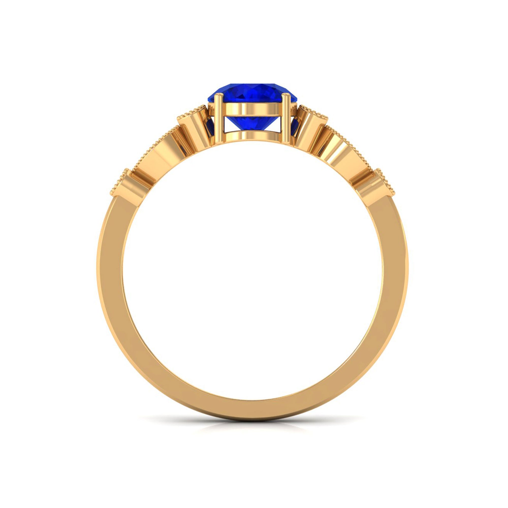 Vibrant Grown Labs-Round Lab Grown Blue Sapphire Classic Engagement Ring