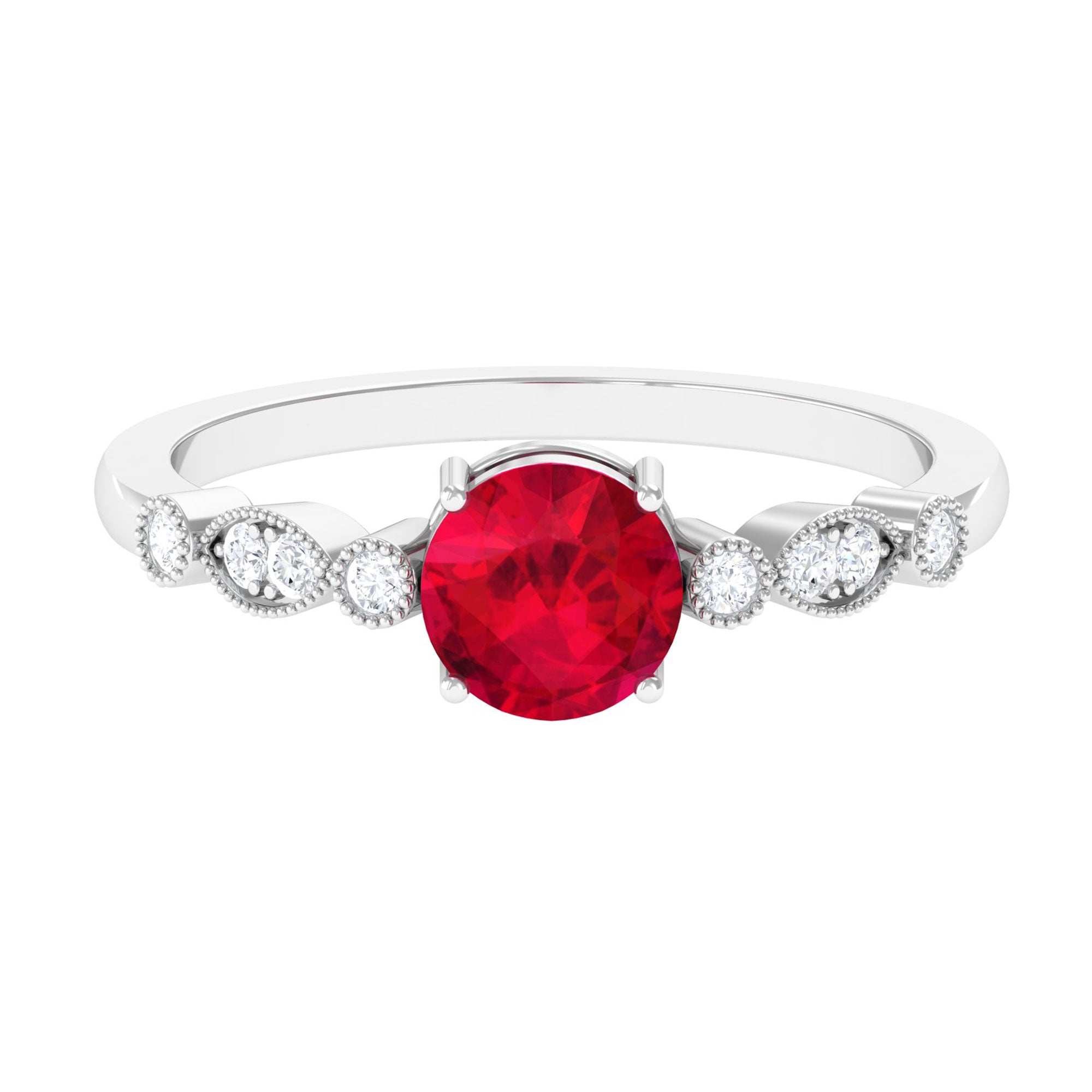 Vibrant Grown Labs-Classic Lab Grown Ruby Solitaire Engagement Ring with Side Stones