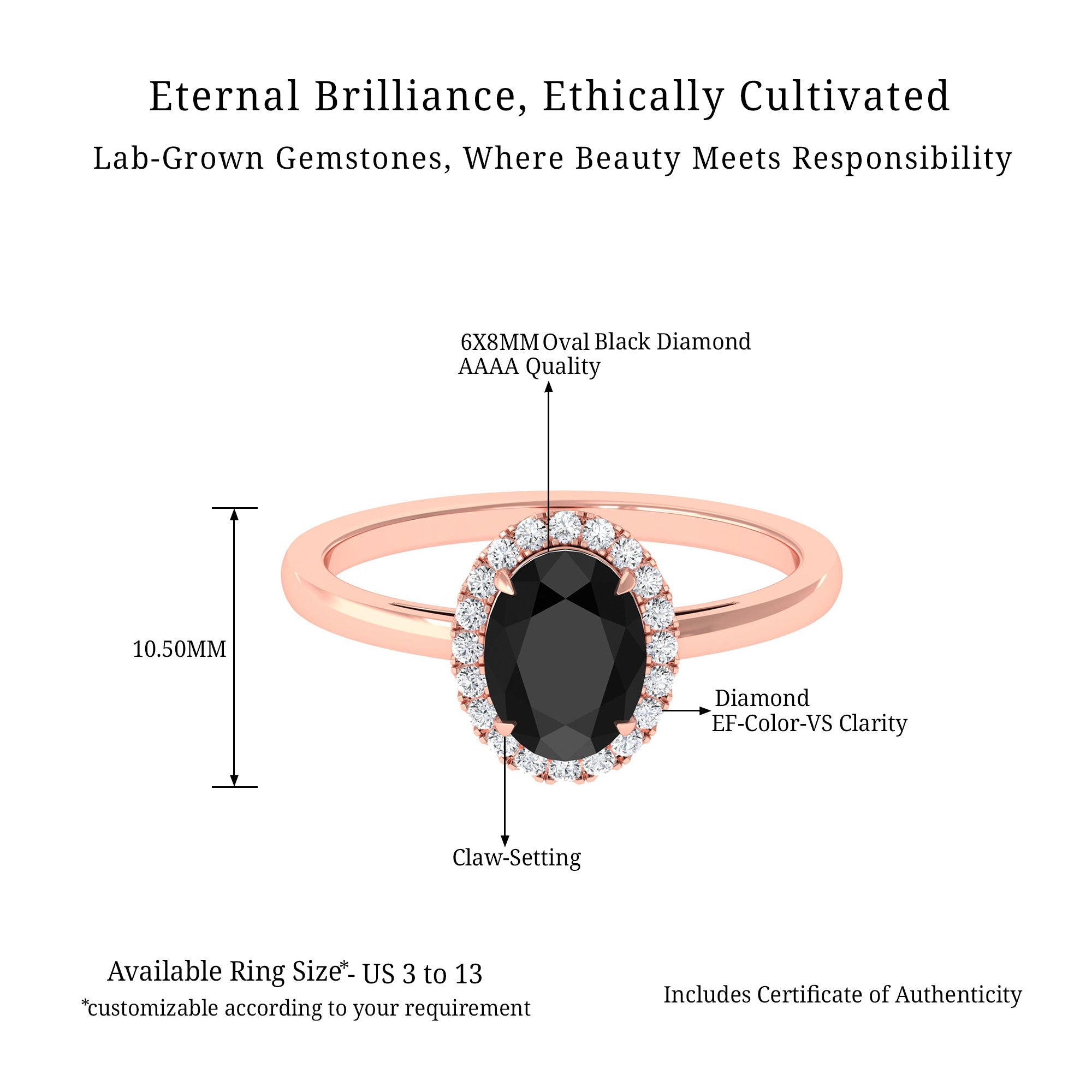 Vibrant Grown Labs-Oval Lab Created Black Diamond Ring with Halo