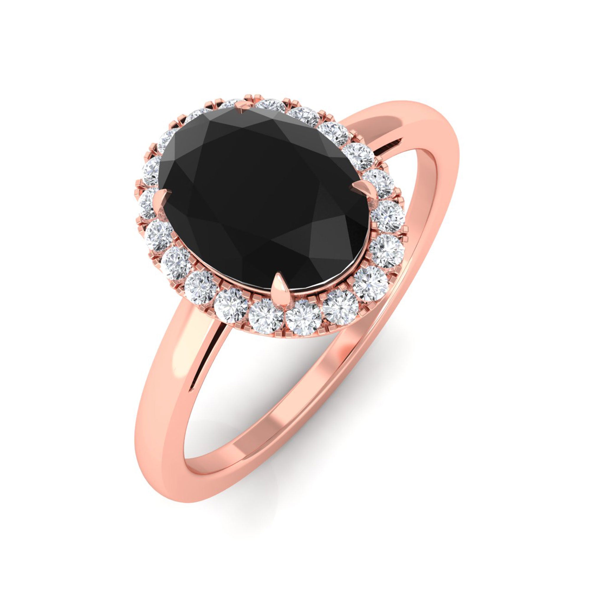 Vibrant Grown Labs-Oval Lab Created Black Diamond Ring with Halo