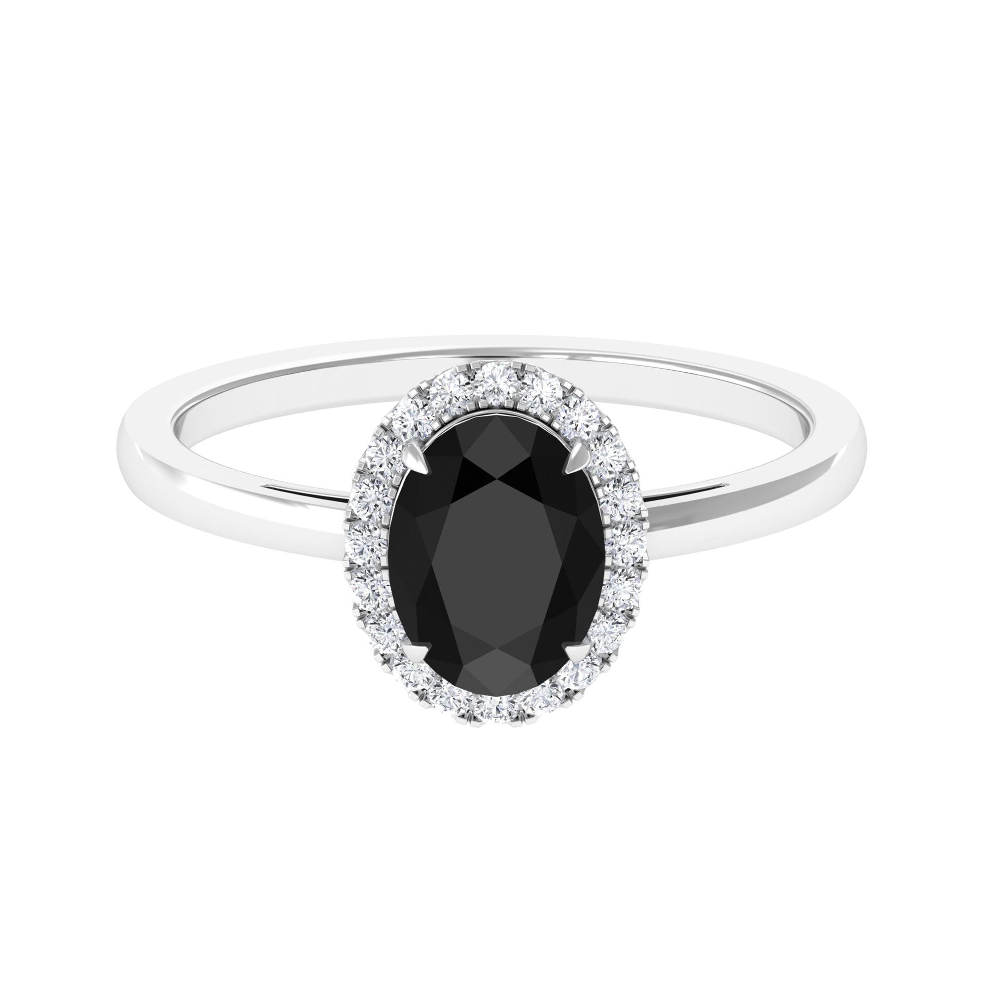 Vibrant Grown Labs-Oval Lab Created Black Diamond Ring with Halo