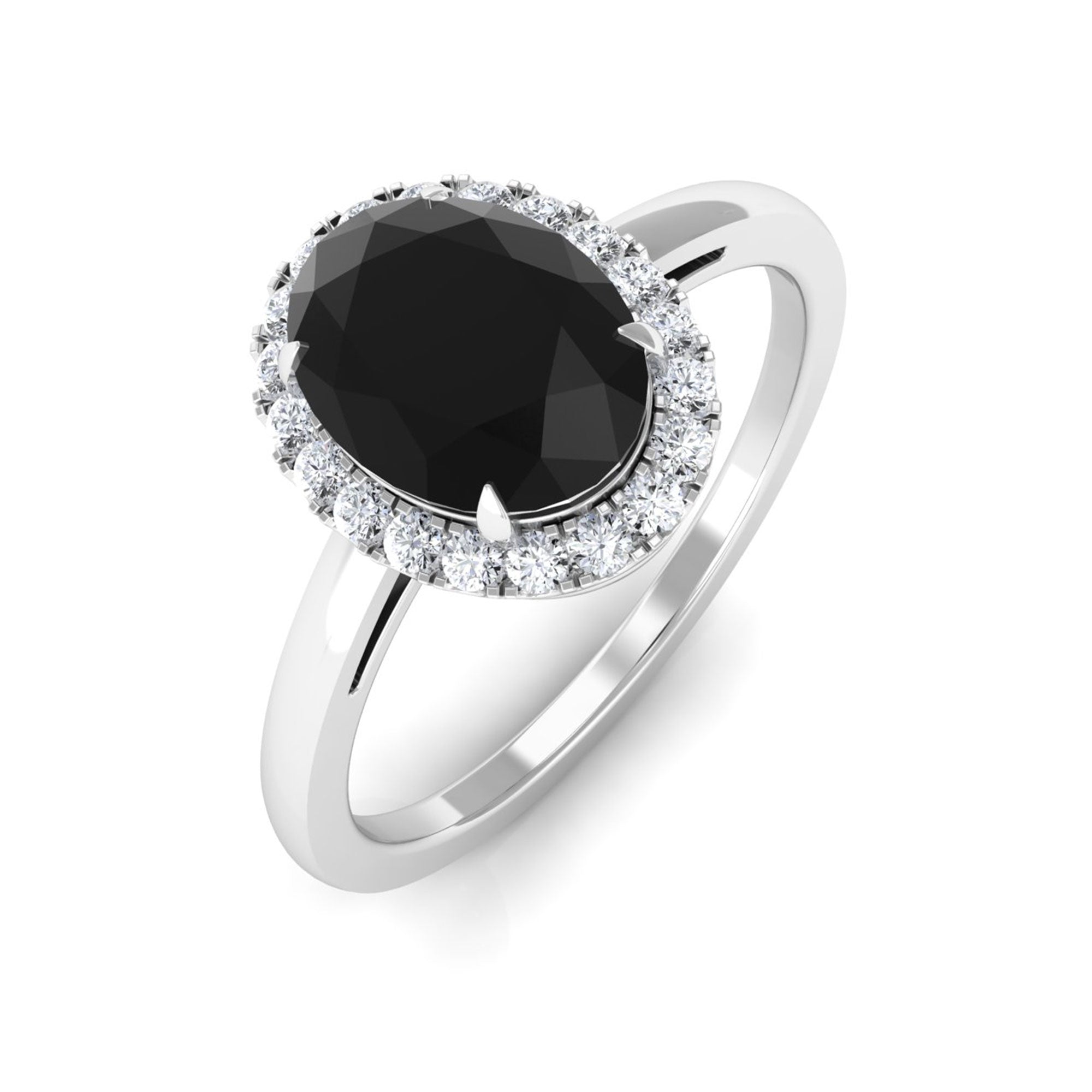 Vibrant Grown Labs-Oval Lab Created Black Diamond Ring with Halo