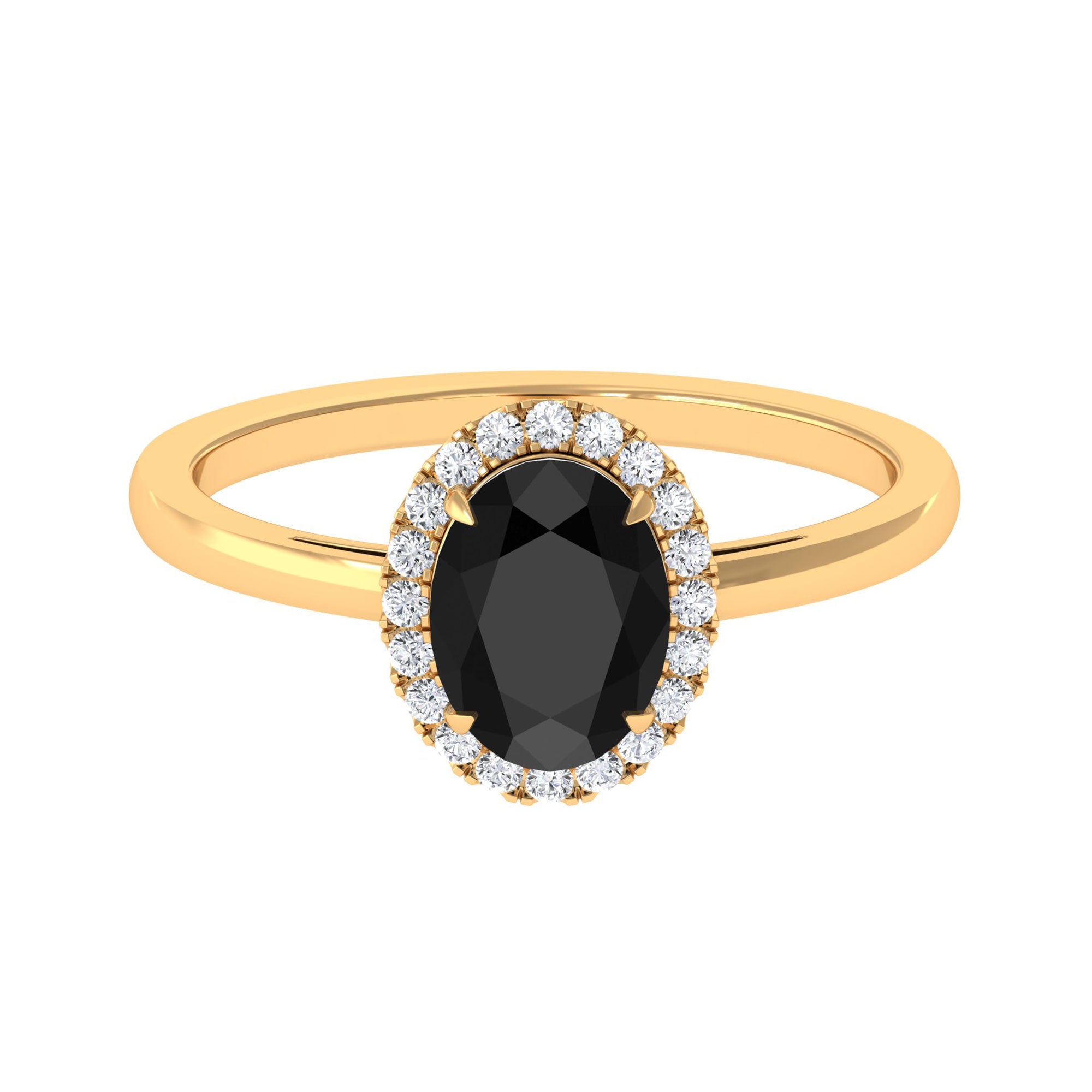 Vibrant Grown Labs-Oval Lab Created Black Diamond Ring with Halo