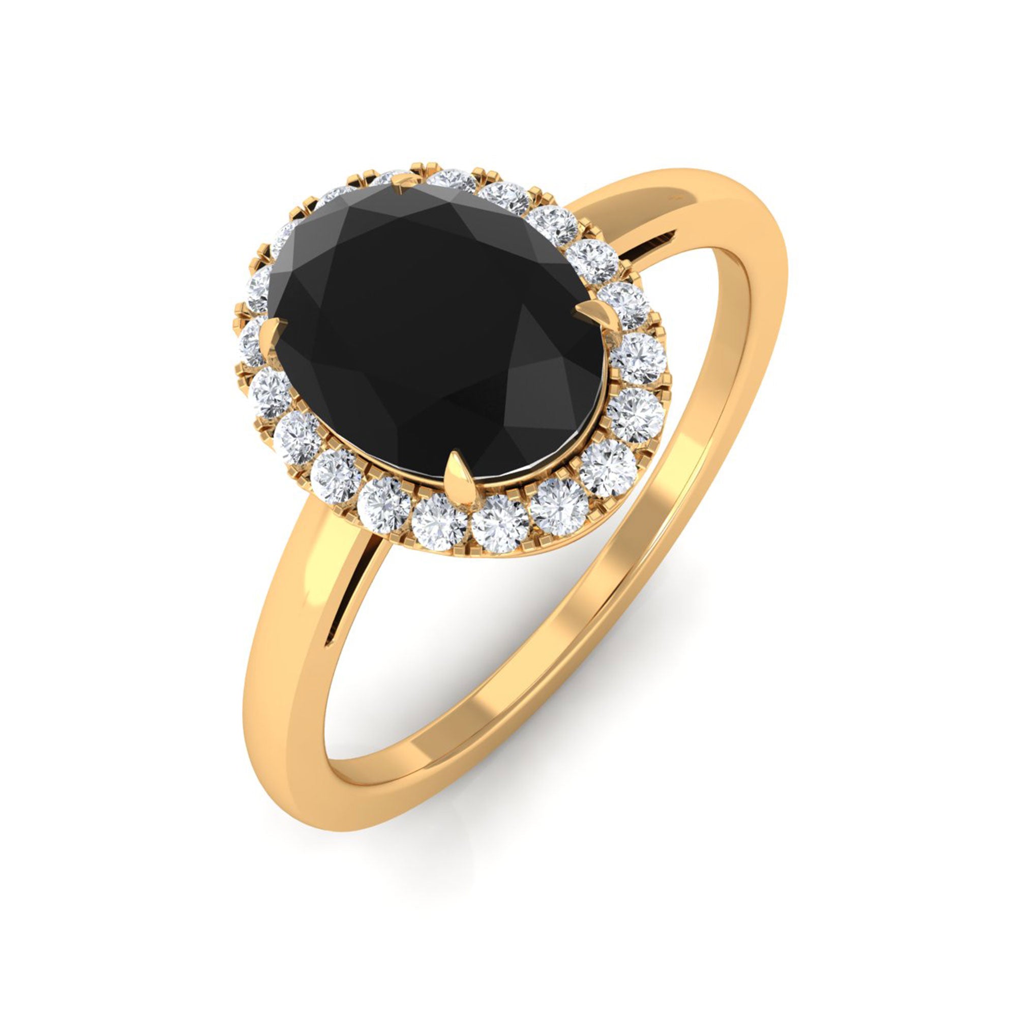 Vibrant Grown Labs-Oval Lab Created Black Diamond Ring with Halo