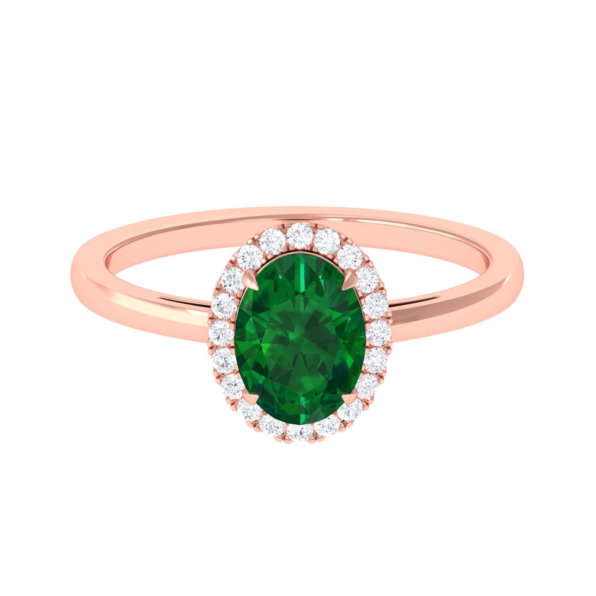 Vibrant Grown Labs-Oval Lab Grown Emerald Halo Engagement Ring