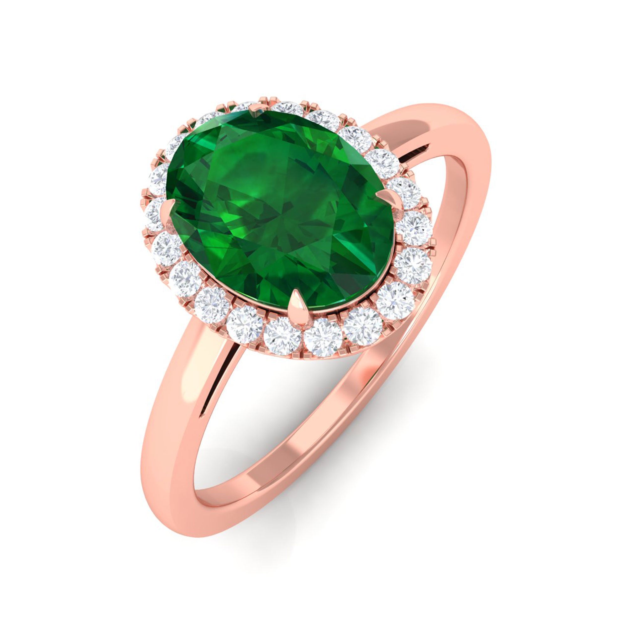 Vibrant Grown Labs-Oval Lab Grown Emerald Halo Engagement Ring