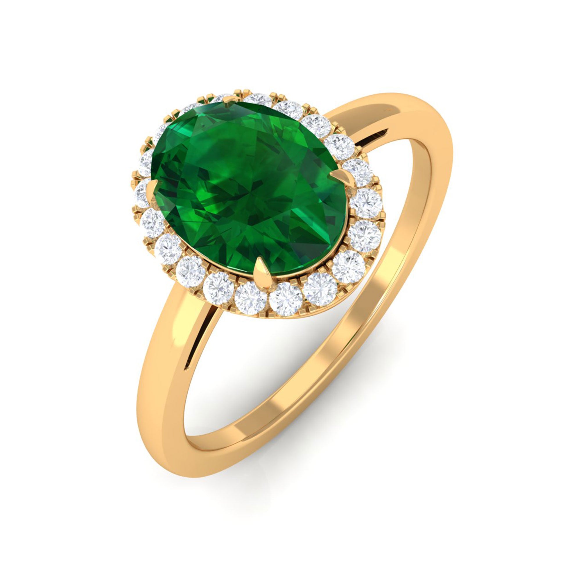 Vibrant Grown Labs-Oval Lab Grown Emerald Halo Engagement Ring