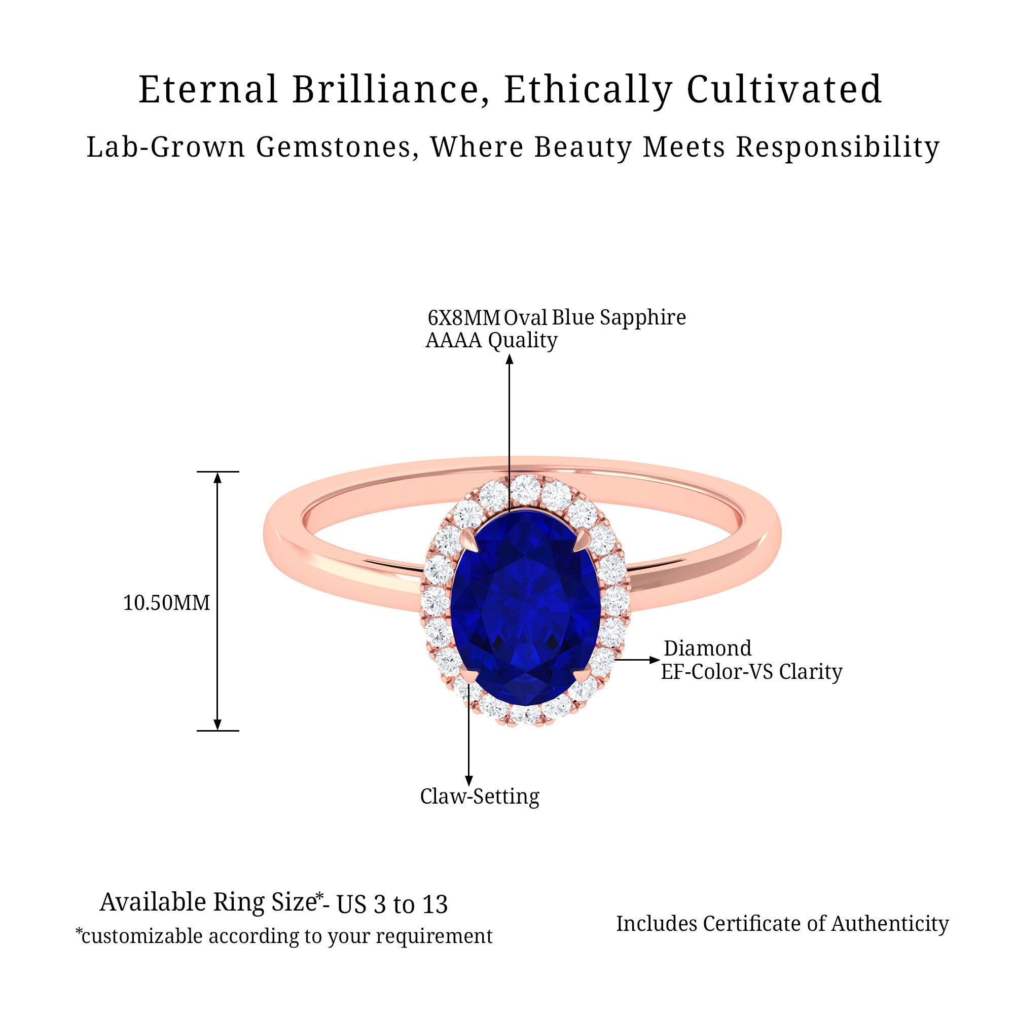 Vibrant Grown Labs-Lab Grown Blue Sapphire Halo Engagement Ring