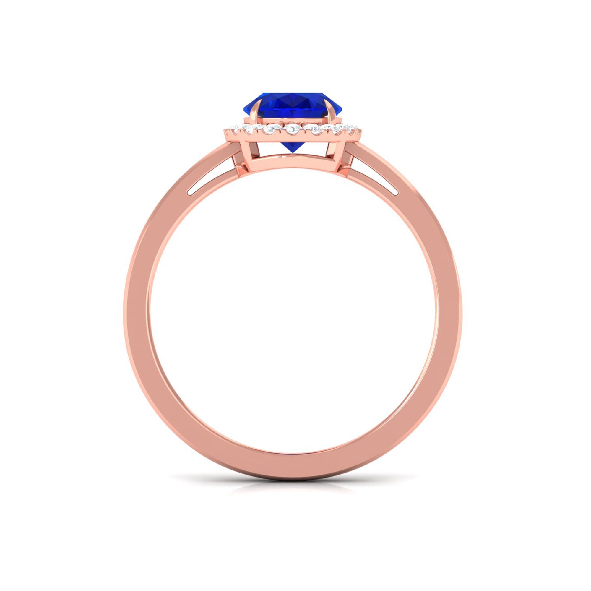 Vibrant Grown Labs-Lab Grown Blue Sapphire Halo Engagement Ring