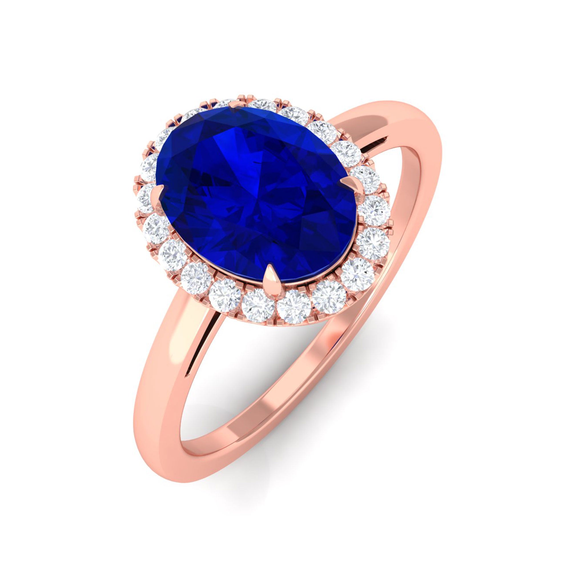 Vibrant Grown Labs-Lab Grown Blue Sapphire Halo Engagement Ring