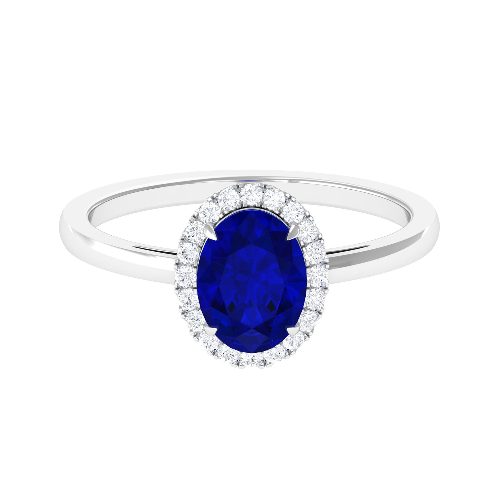 Vibrant Grown Labs-Lab Grown Blue Sapphire Halo Engagement Ring