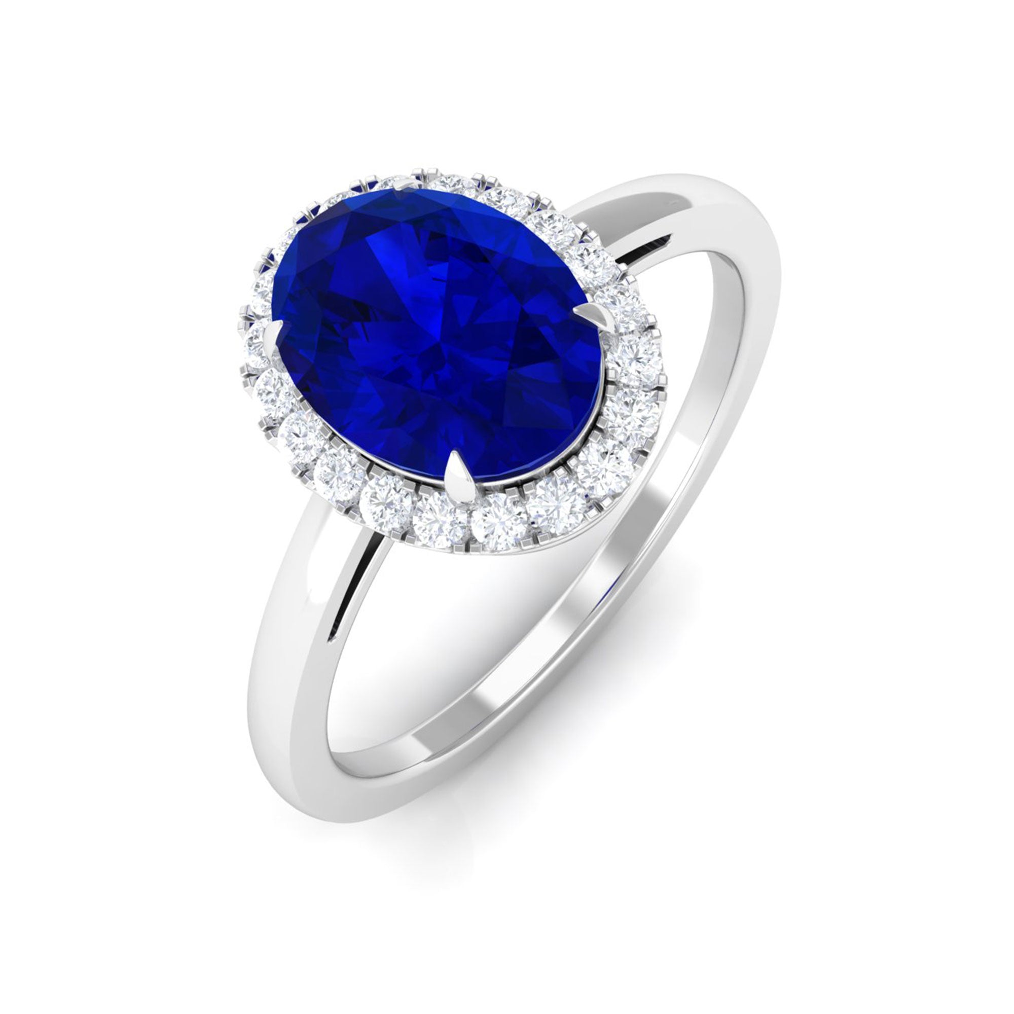 Vibrant Grown Labs-Lab Grown Blue Sapphire Halo Engagement Ring