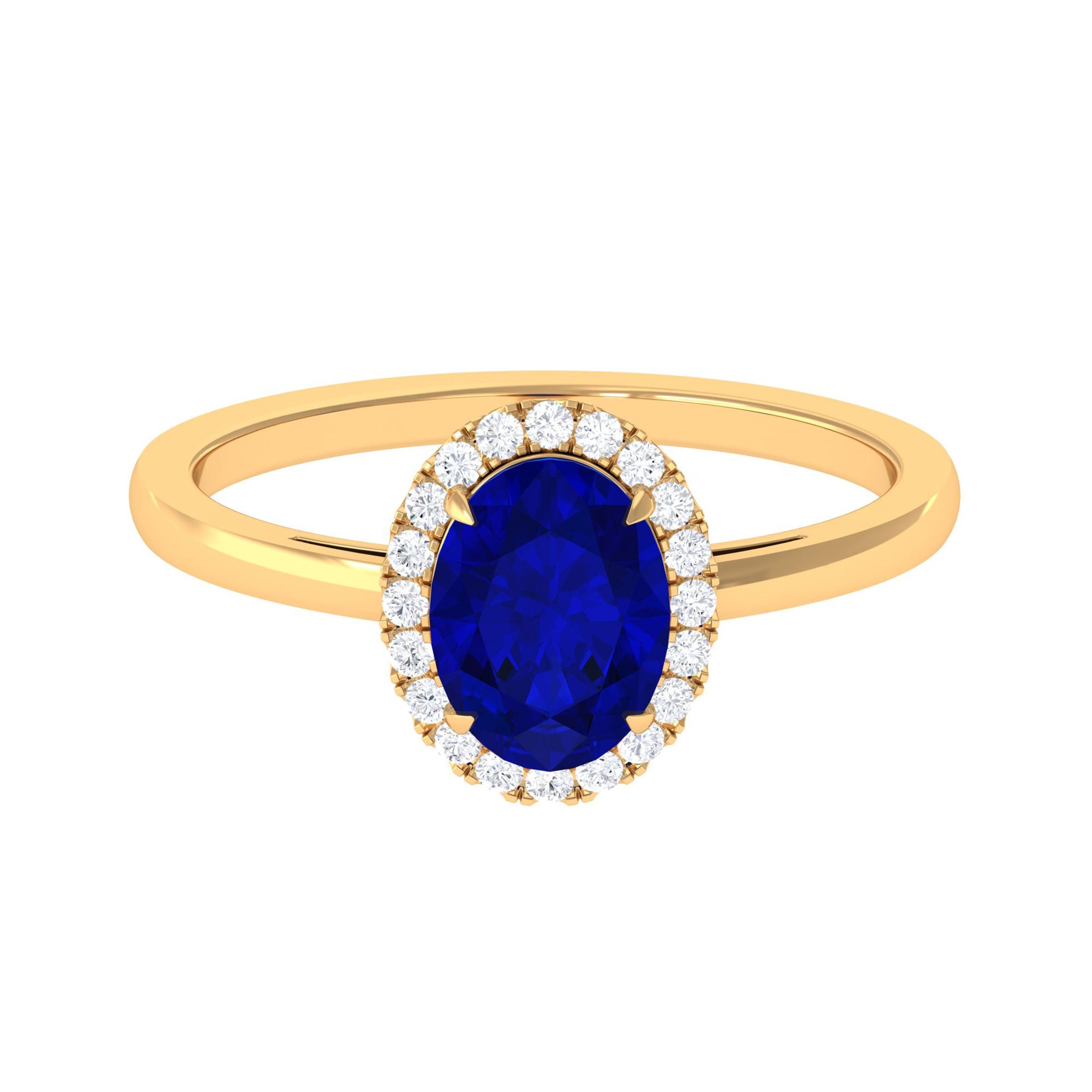 Vibrant Grown Labs-Lab Grown Blue Sapphire Halo Engagement Ring