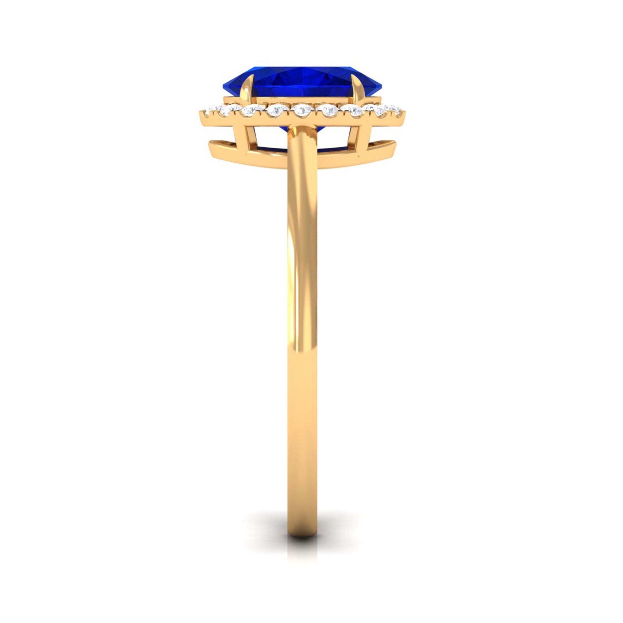 Vibrant Grown Labs-Lab Grown Blue Sapphire Halo Engagement Ring