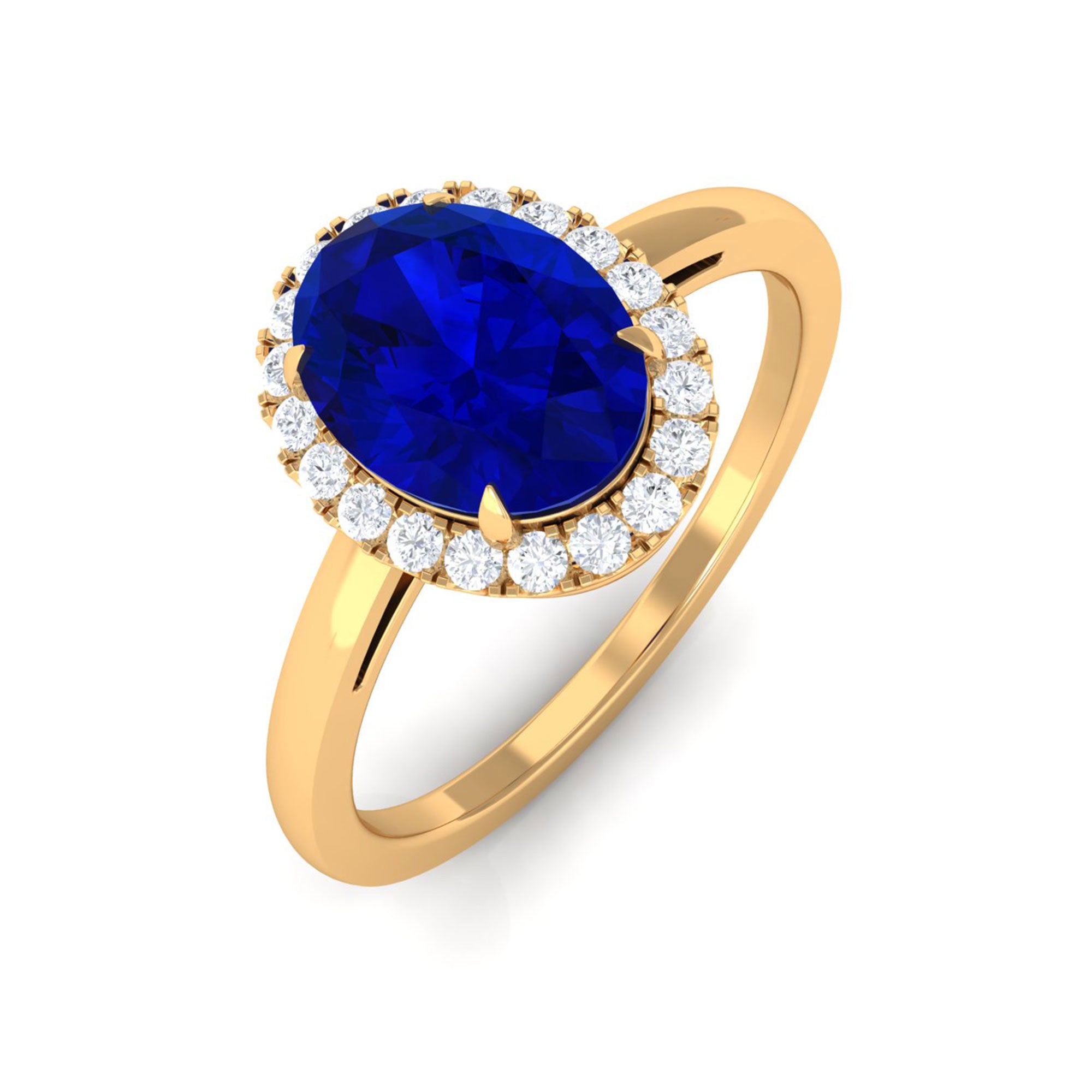 Vibrant Grown Labs-Lab Grown Blue Sapphire Halo Engagement Ring