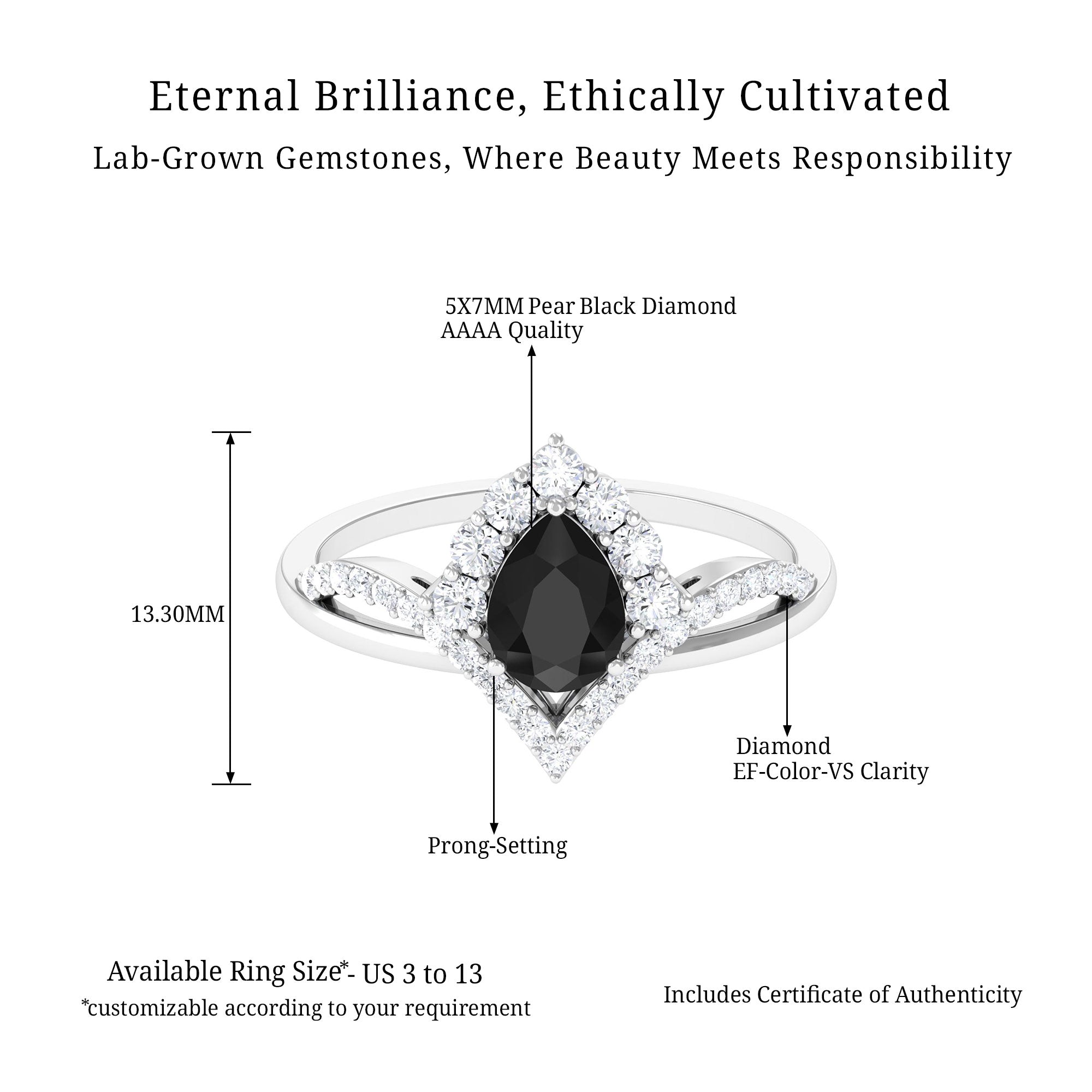 Vibrant Grown Labs-Lab Grown Black Diamond Designer Engagement Ring