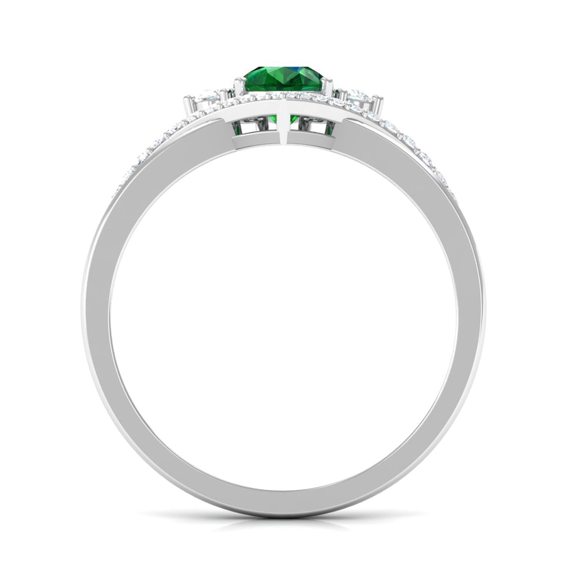 Vibrant Grown Labs-Lab Grown Emerald Halo Designer Chevron Engagement Ring