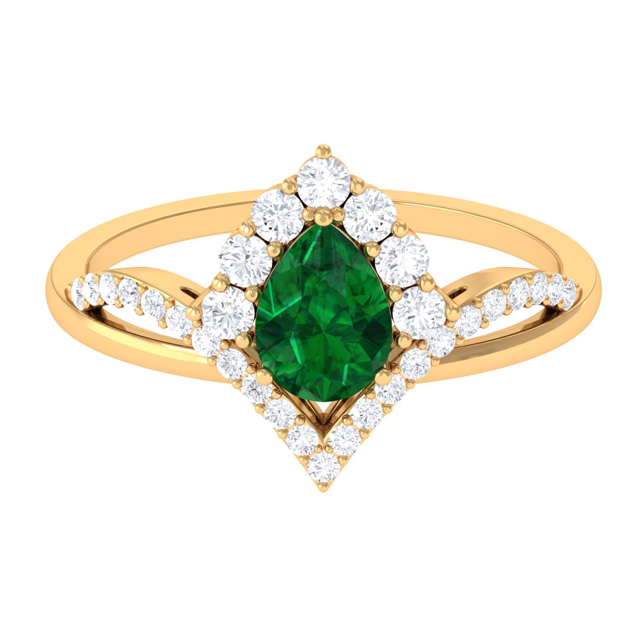 Vibrant Grown Labs-Lab Grown Emerald Halo Designer Chevron Engagement Ring