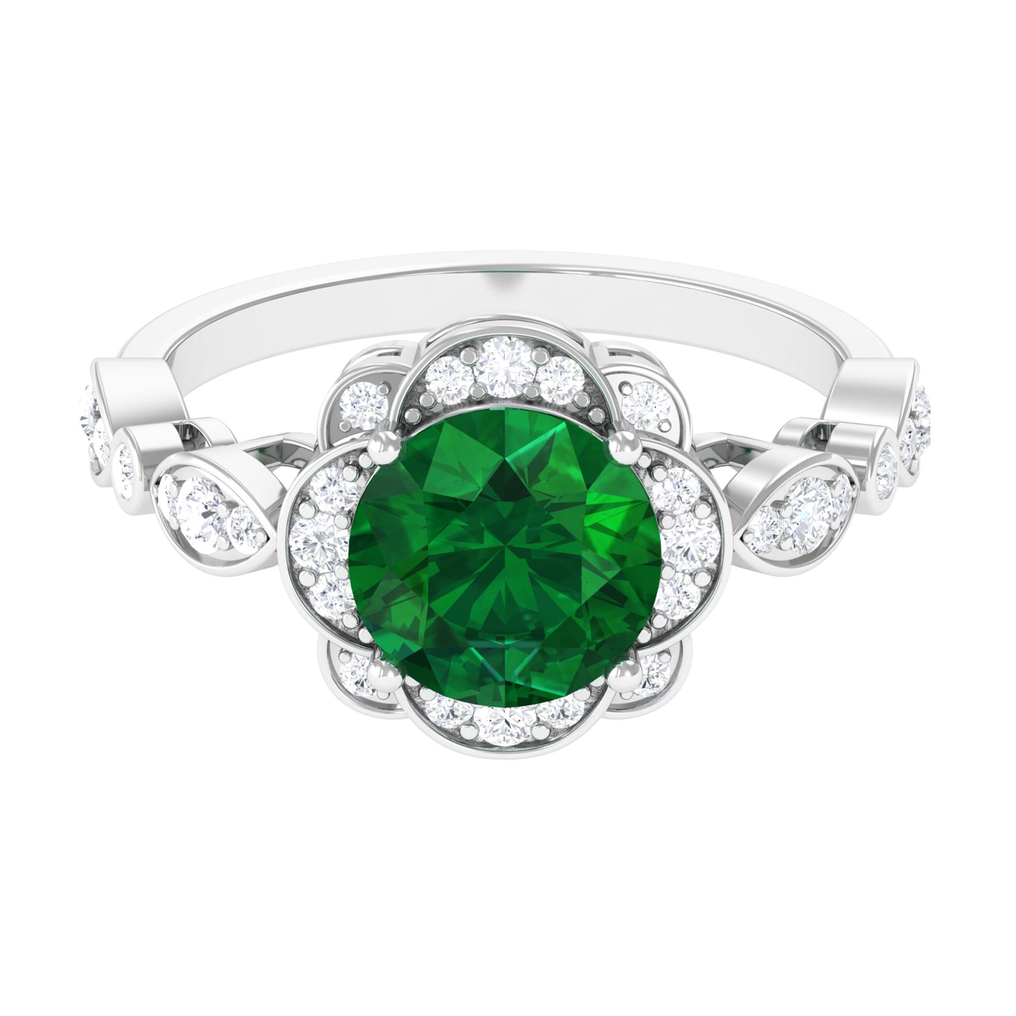 Vibrant Grown Labs-Lab Created Emerald Nature Inspired Engagement Ring