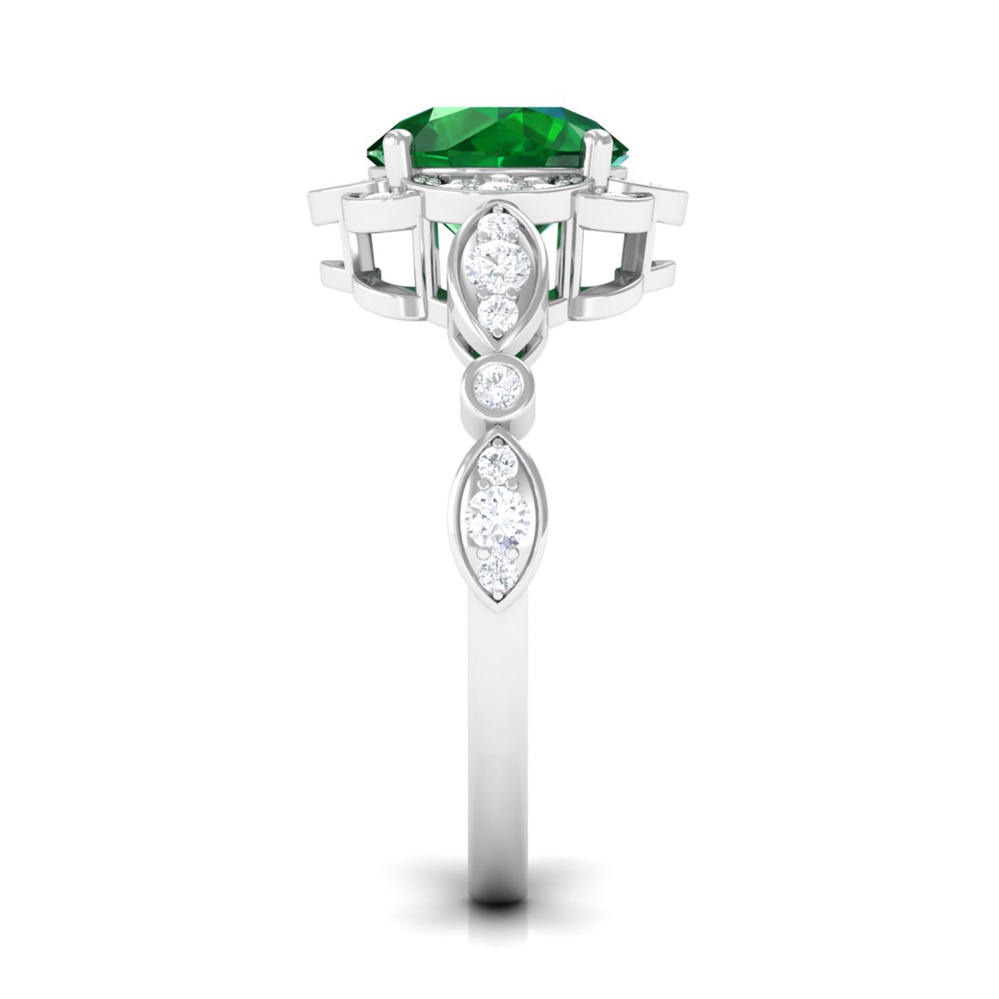 Vibrant Grown Labs-Lab Created Emerald Nature Inspired Engagement Ring