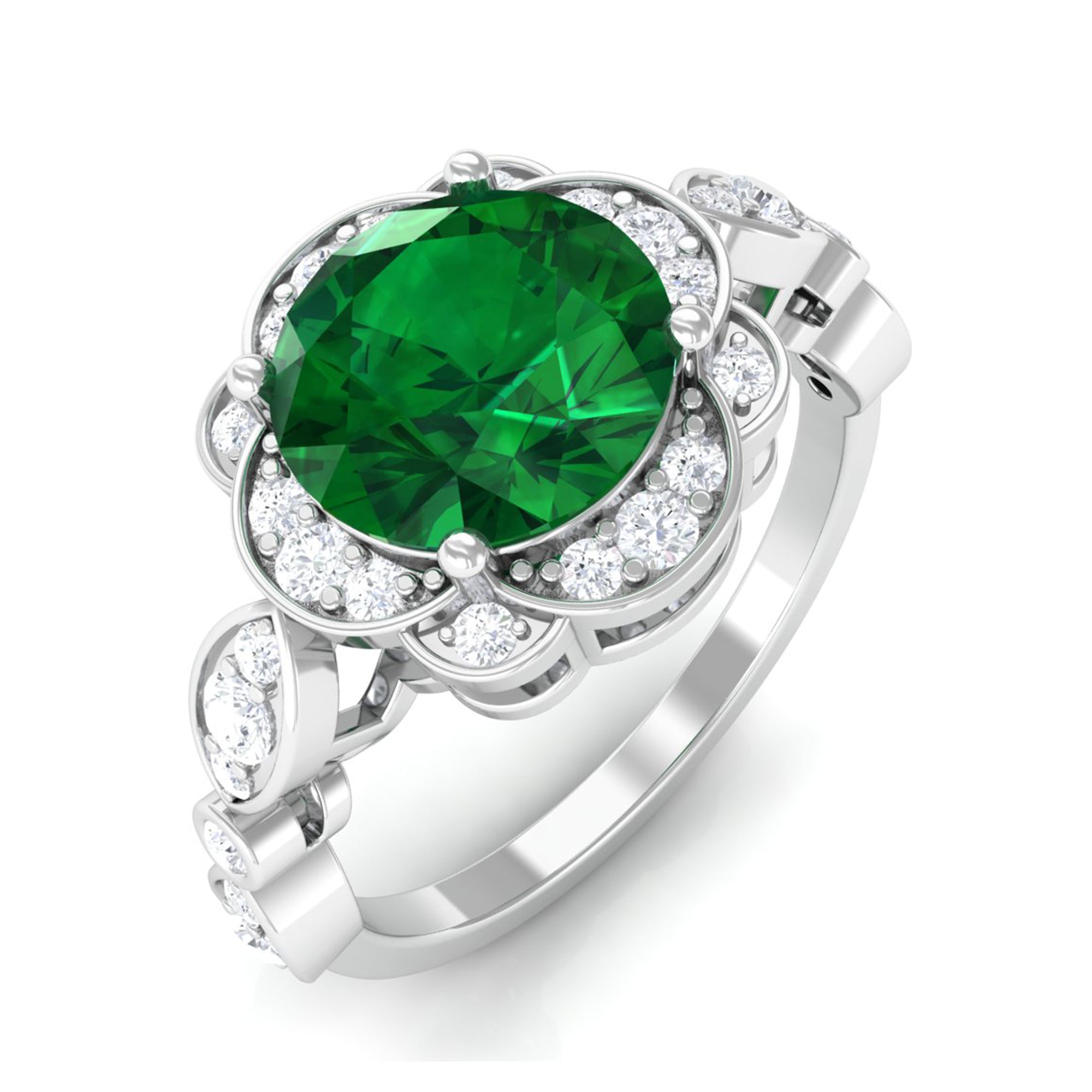 Vibrant Grown Labs-Lab Created Emerald Nature Inspired Engagement Ring