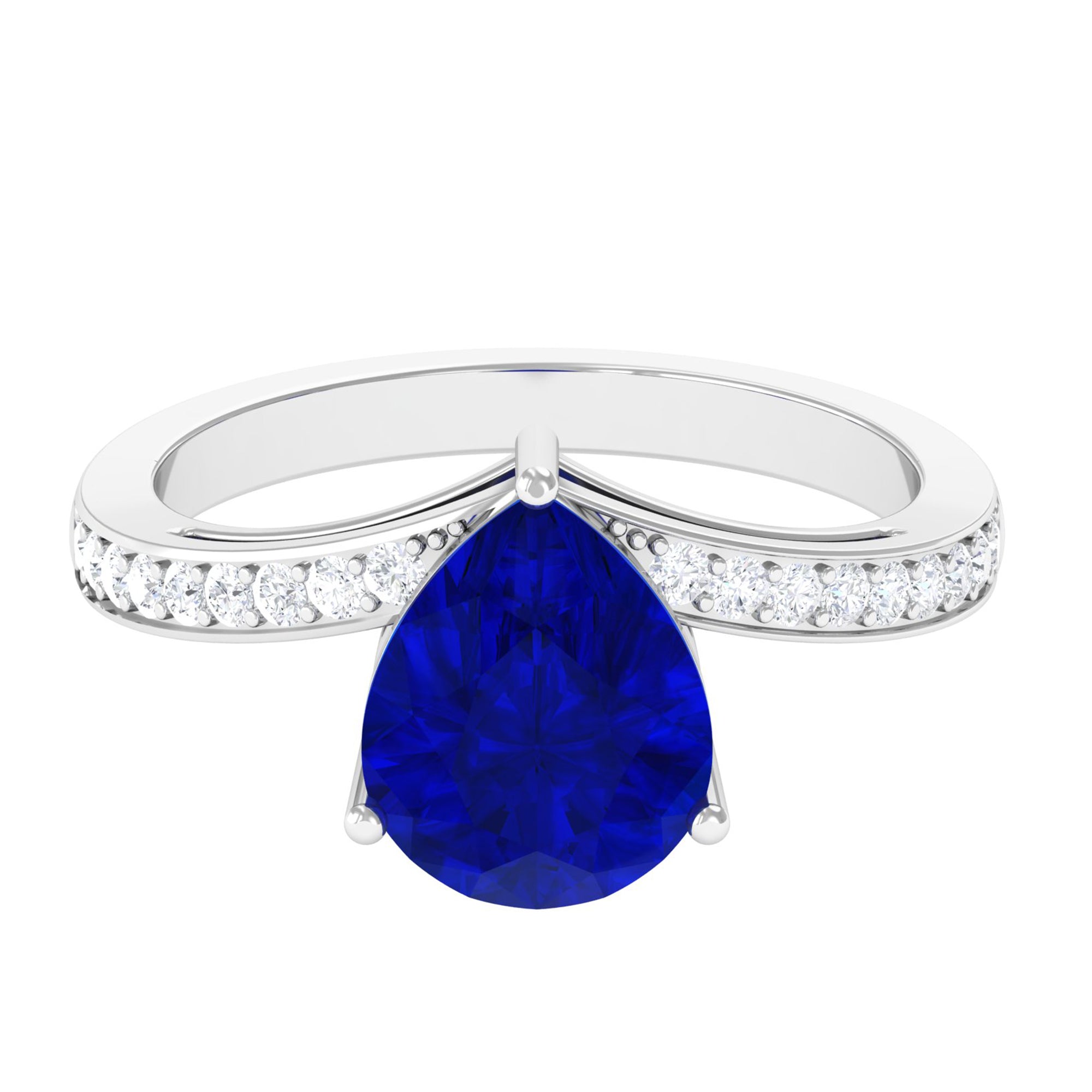 Vibrant Grown Labs-Lab Created Blue Sapphire Teardrop Solitaire Engagement Ring