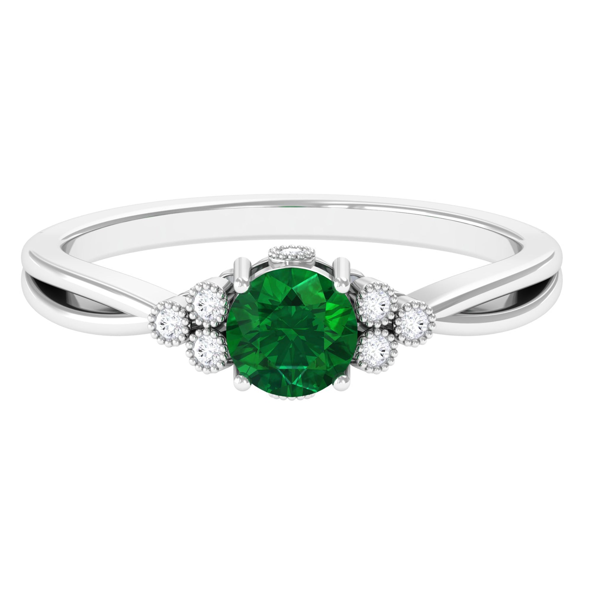 Vibrant Grown Labs-Designer Lab Grown Emerald Engagement Ring with Accent