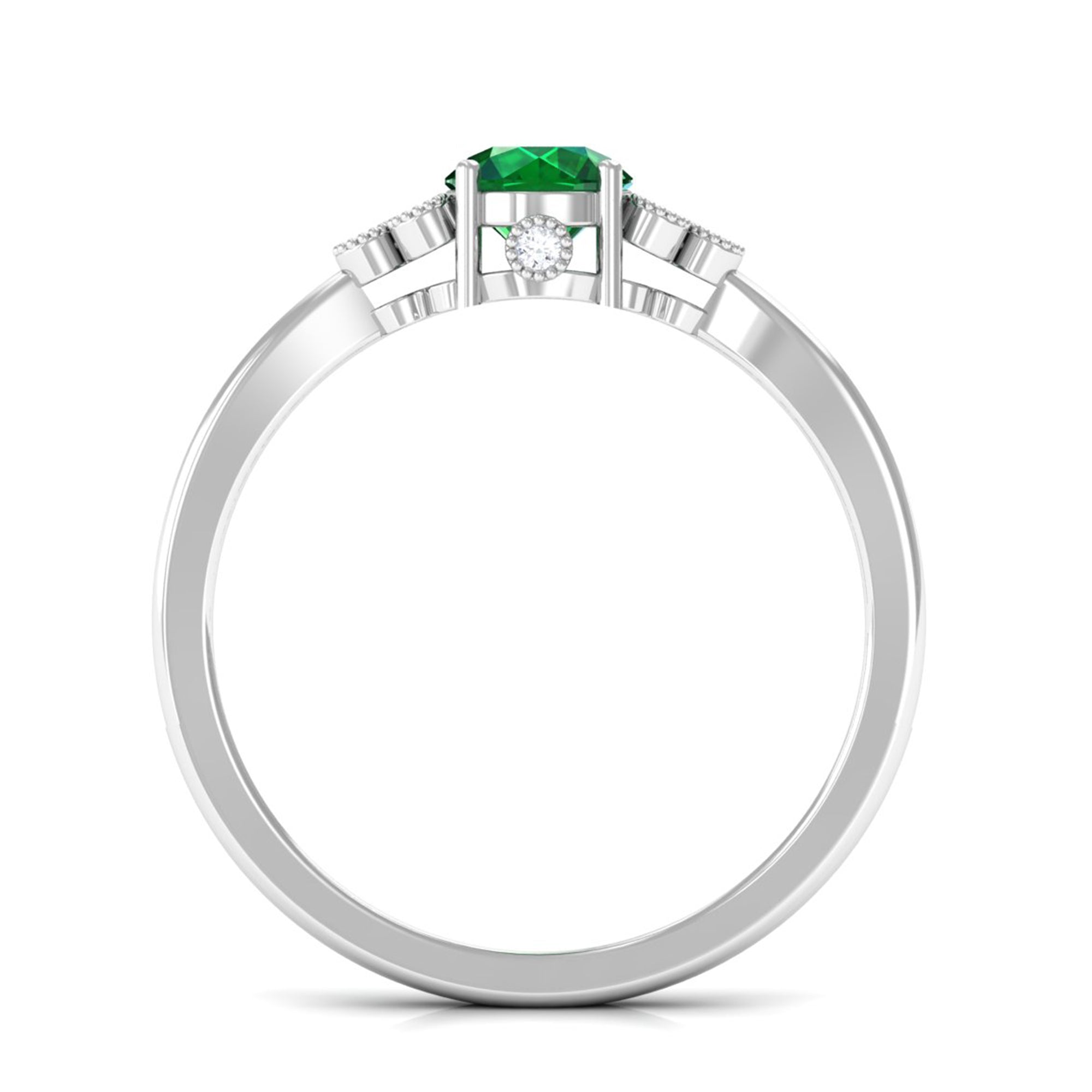 Vibrant Grown Labs-Designer Lab Grown Emerald Engagement Ring with Accent