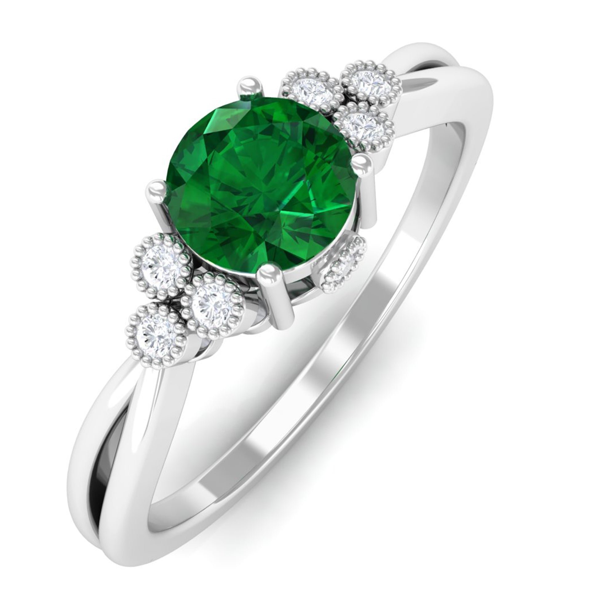 Vibrant Grown Labs-Designer Lab Grown Emerald Engagement Ring with Accent