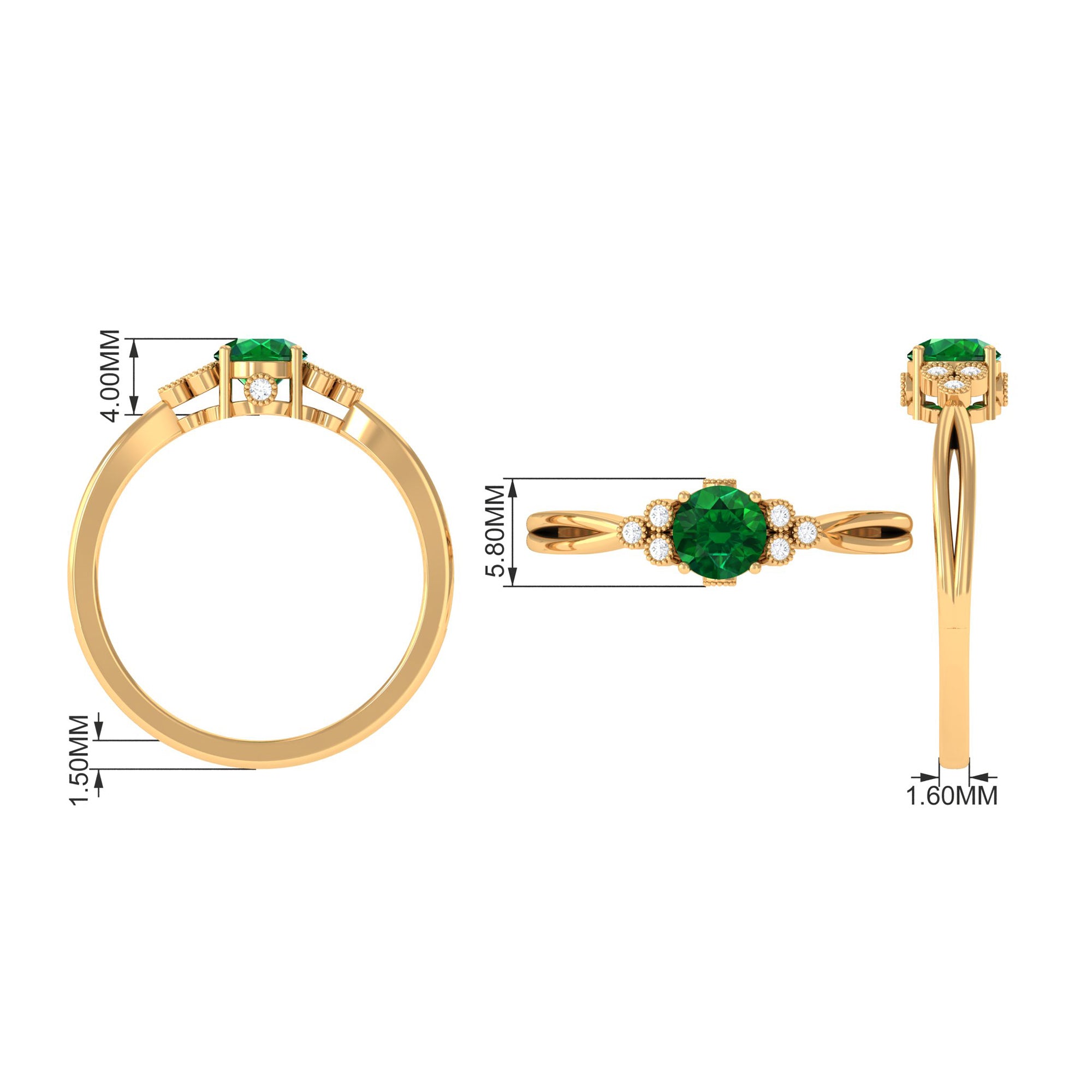 Vibrant Grown Labs-Designer Lab Grown Emerald Engagement Ring with Accent