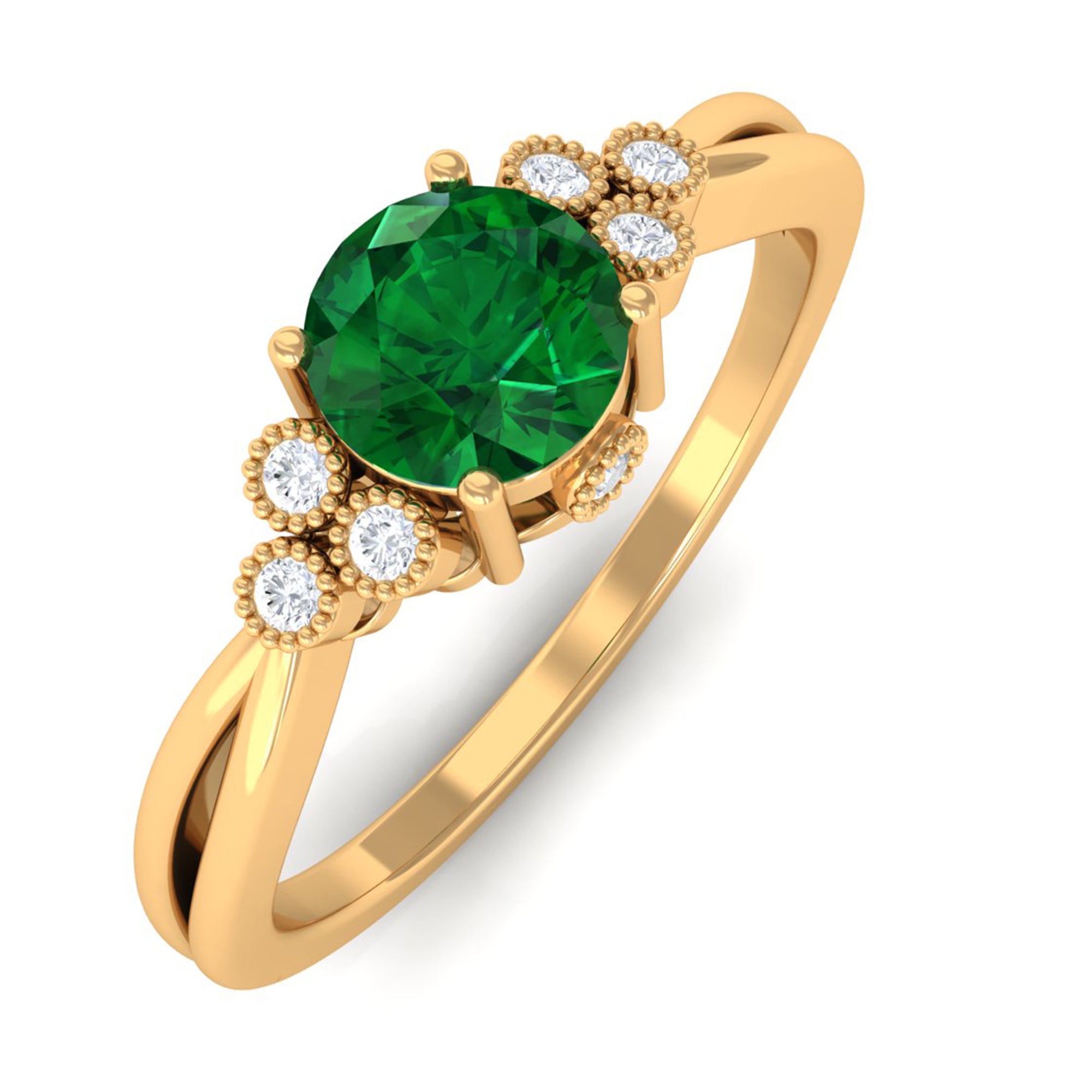 Vibrant Grown Labs-Designer Lab Grown Emerald Engagement Ring with Accent