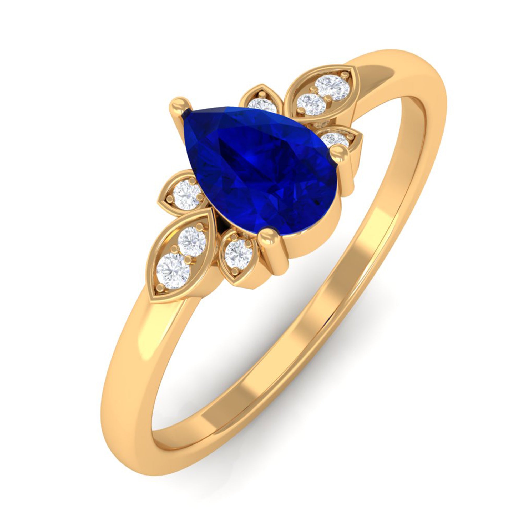 Vibrant Grown Labs-Nature Inspired Lab Grown Blue Sapphire Solitaire Engagement Ring with Accent