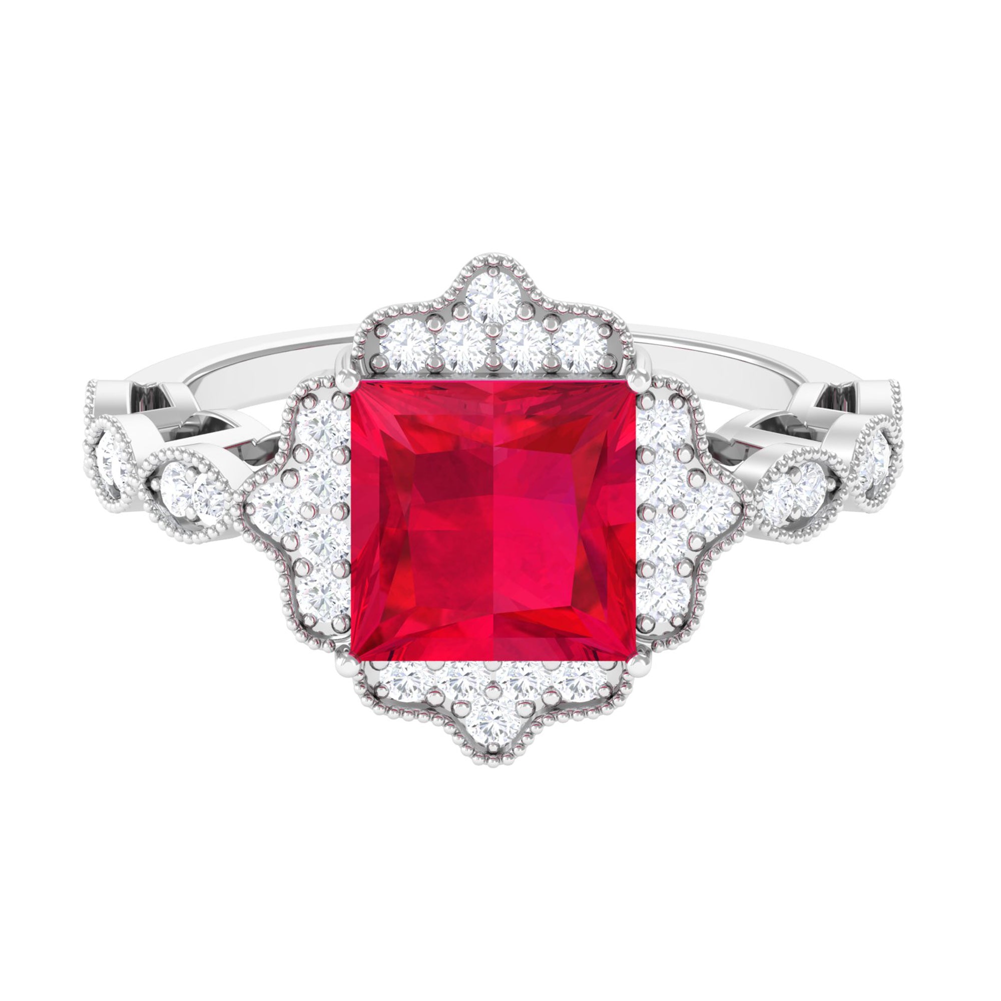 Vibrant Grown Labs-Vintage Inspired Created Ruby Engagement Ring with Diamond