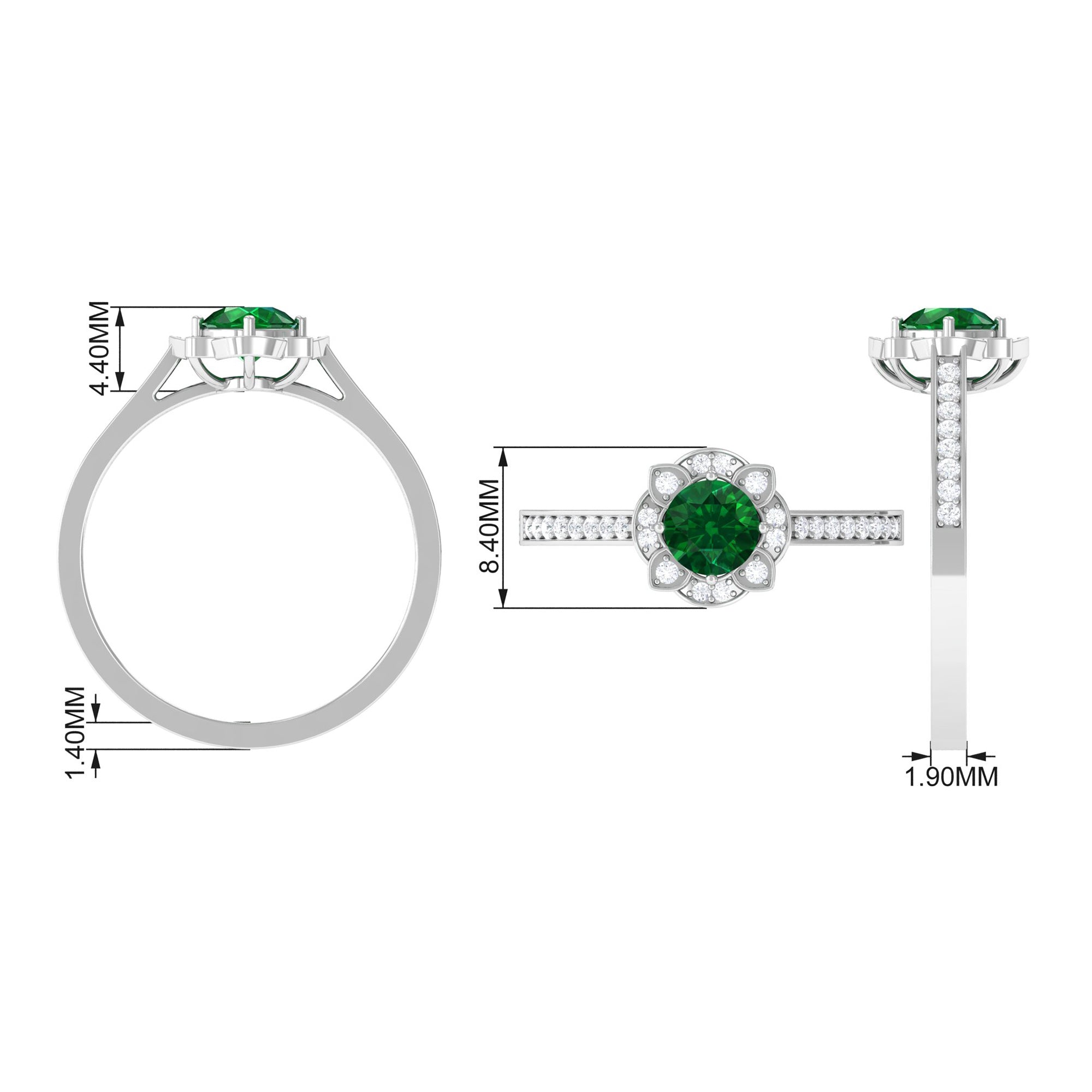 Vibrant Grown Labs-Lab Created Emerald Vintage Inspired Engagement Ring with Accent