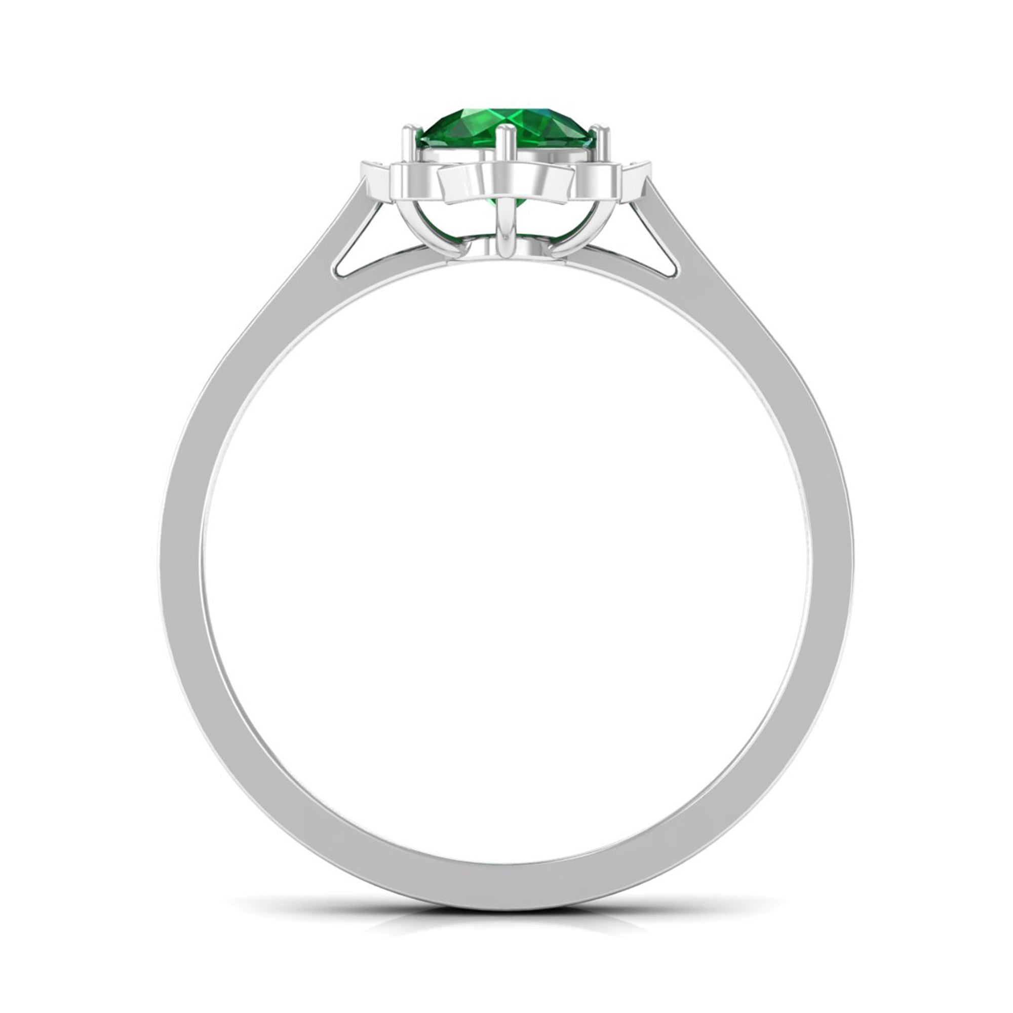 Vibrant Grown Labs-Lab Created Emerald Vintage Inspired Engagement Ring with Accent