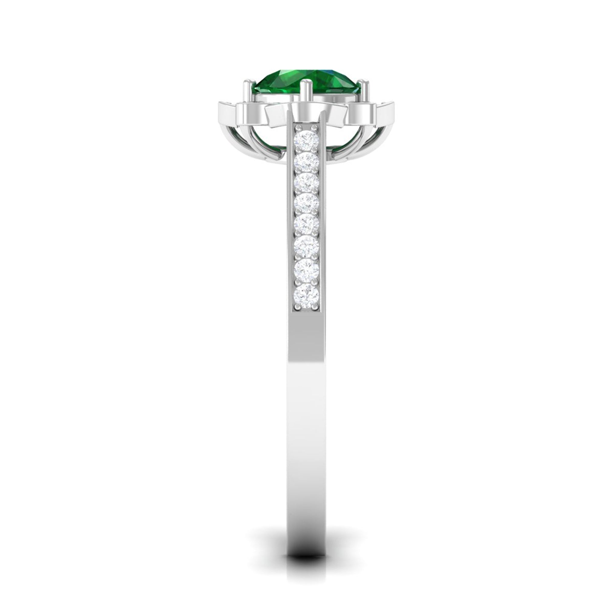 Vibrant Grown Labs-Lab Created Emerald Vintage Inspired Engagement Ring with Accent